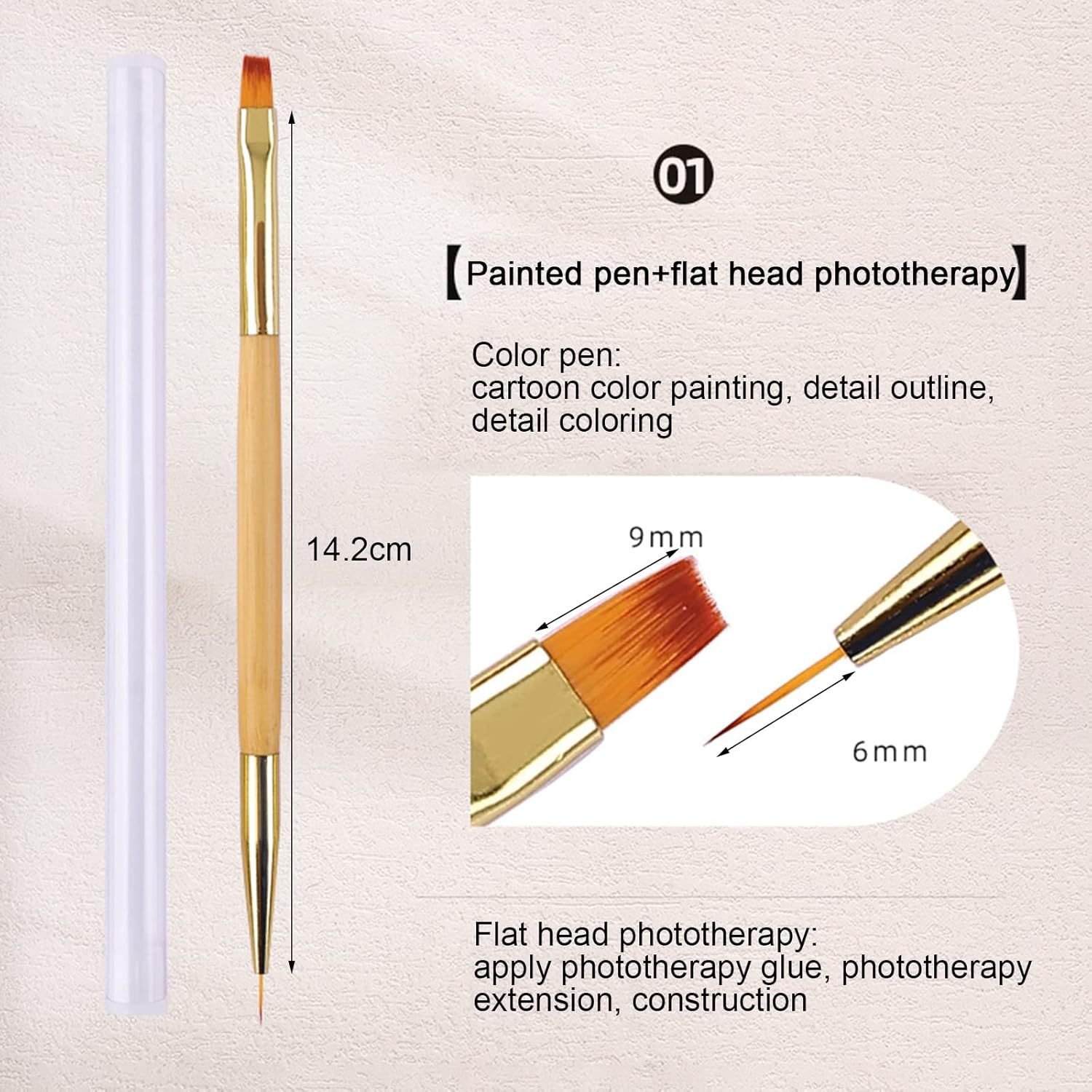 Lacymc Nail Brushes, 3 Pieces Fine Nail Brushes for Nail Art Decoration, 2 in 1 Nail Polish Brush Set for Applying UV Gel, Decorating Acrylic False Nails, Yellow image number 2