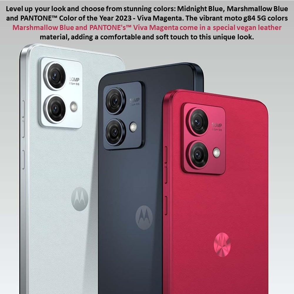 Motorola Moto G84 5G (256GB, 8GB) 6.5" FHD+, 50MP, Snapdragon 695, Android 13 (International GSM Unlocked for AT&T, T-Mobile, Global) XT2347-1 (W/Case, Car & 33W Home Charger, Vegan Leather Artic image number 6