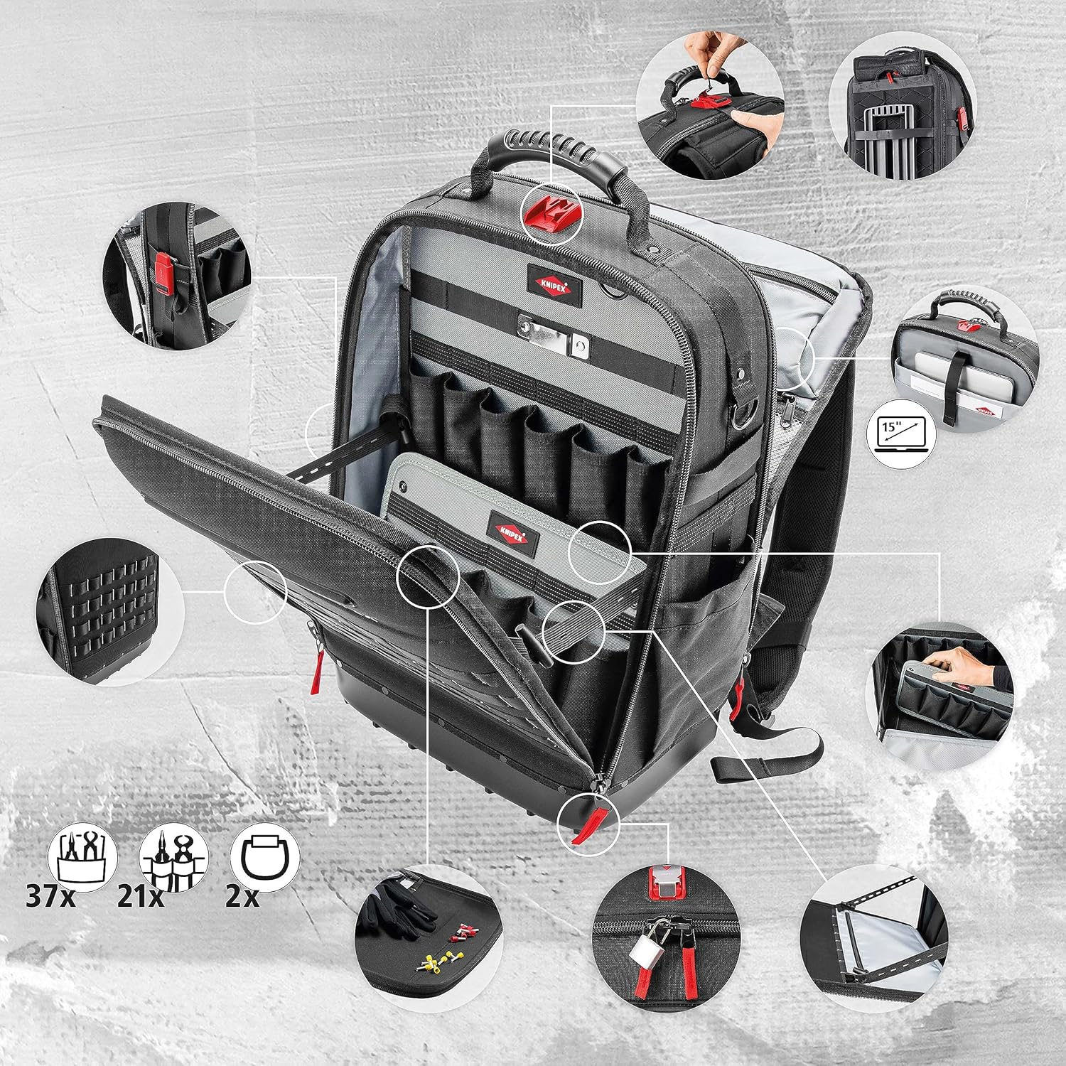 Knipex 00 21 50 LE Modular X18 Empty Tool Backpack, 530 X 370 X 190 Mm Size image number 6