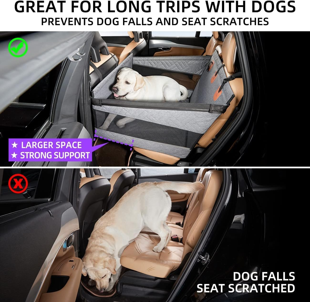 Uandhome Large Dog Car Seat for Medium Dogs,Back Seat Extender for Dogs,Waterproof Medium Dog Seat Cover for Backseat, Pet Bed for Car Hammock,Cars,Trucks & SUV (Grey) image number 4