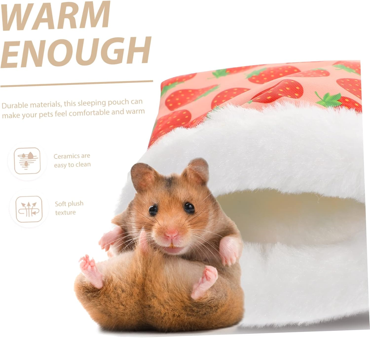 Hamster Winter Hideout Cotton Sleeping Bed Strawberry L Size Warm Sleep Pouch for Small Pets Guinea Pigs Chinchillas Sugar Gliders Hedgehogs Squirrels image number 5