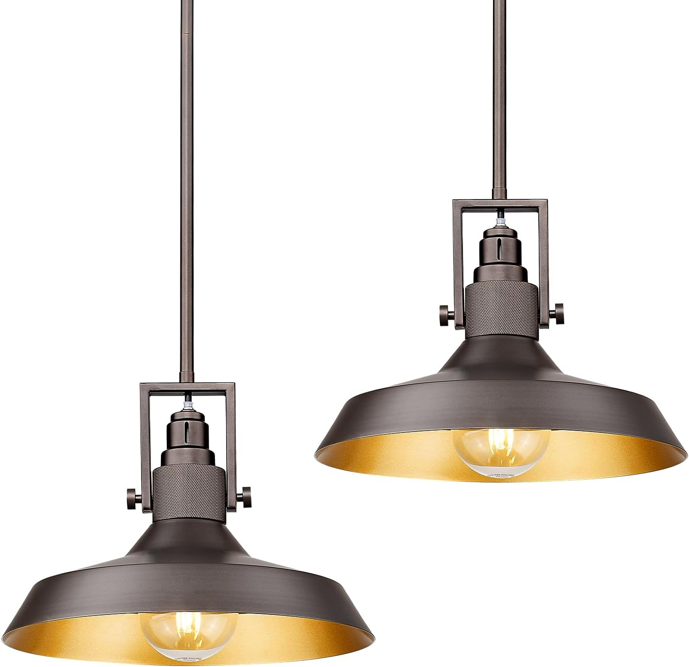 EMLIVIAR 2 Pack Farmhouse Hanging Lamps, 11.6" Pendant Lighting Fixtures with Dome Metal Shade for Kitchen Bedroom, Oil Rubbed Bronze Finish, AUJX18-MIL-2PK ORB