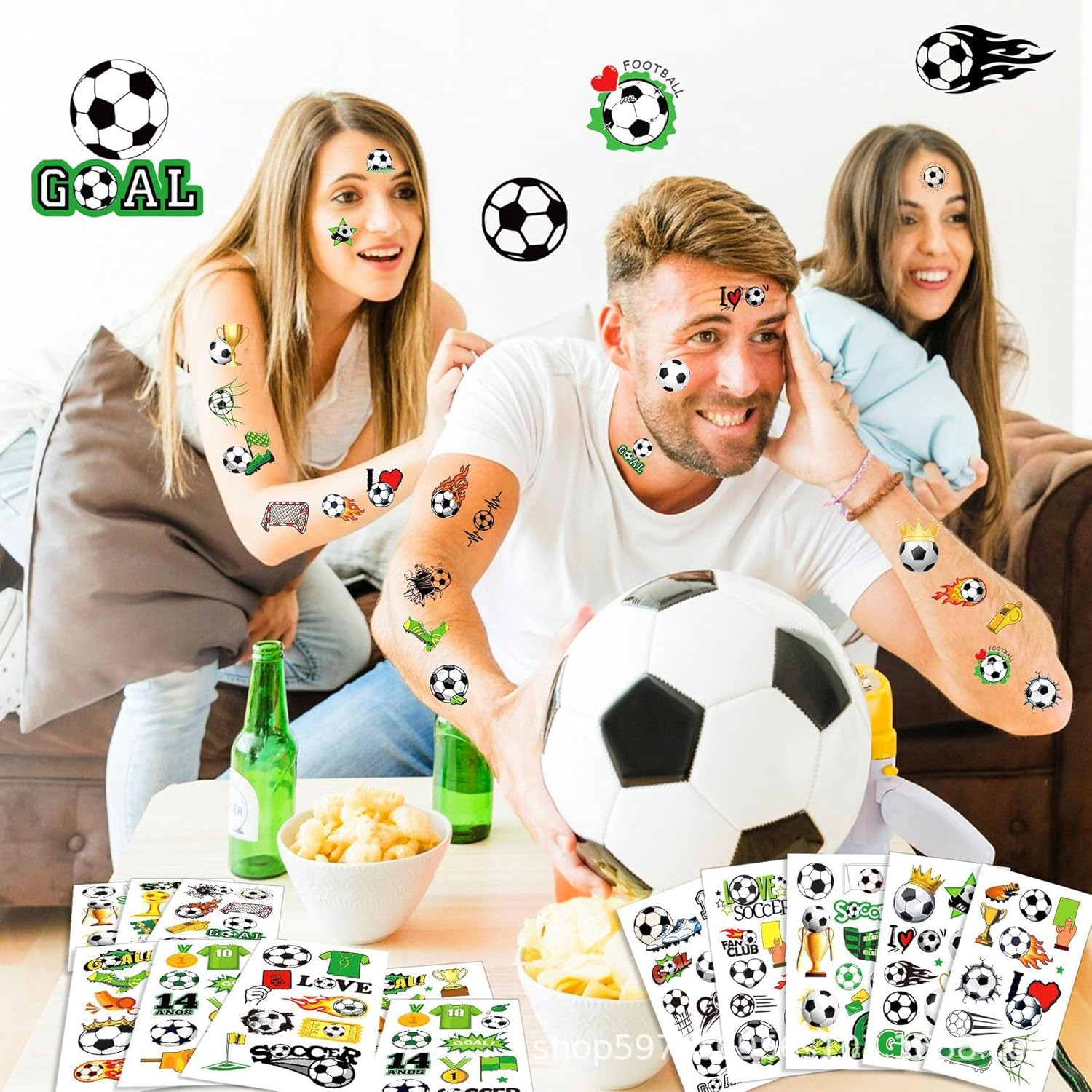 TIAMORK 10 Sheets Soccer Sport Temporary Tattoos &ndash; Sports Theme Birthday Party Favors & Decorations, Fun Football Stickers for Kids Boys Girls, Classroom Gifts & School Rewards image number 2