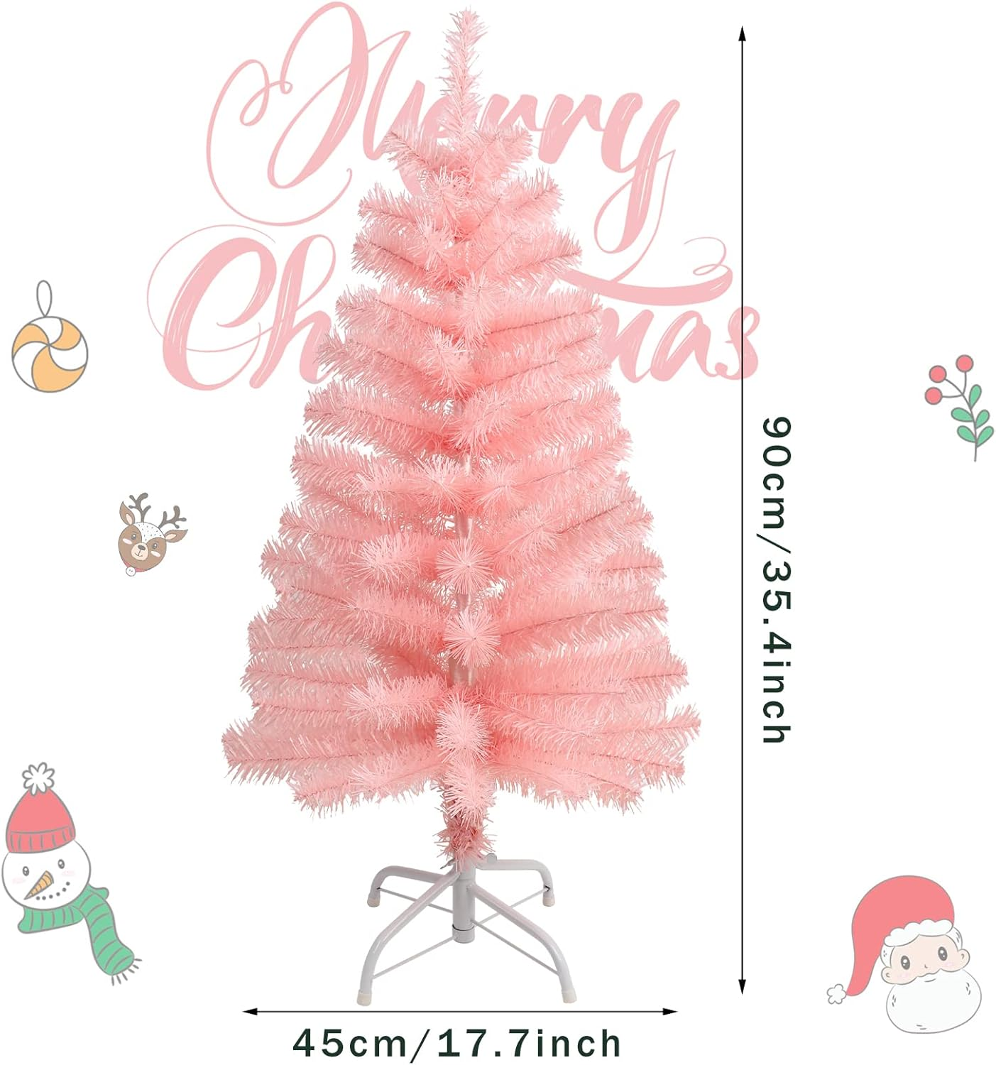 CCINEE 3Ft Artificial Christmas Tree, Pink Tabletop Hinged Christmas Tree with Metal Stand 130 Branch Tips Mini Tree for Xmas Party Supplies Home Indoor Decoration - 3Ft Green image number 2