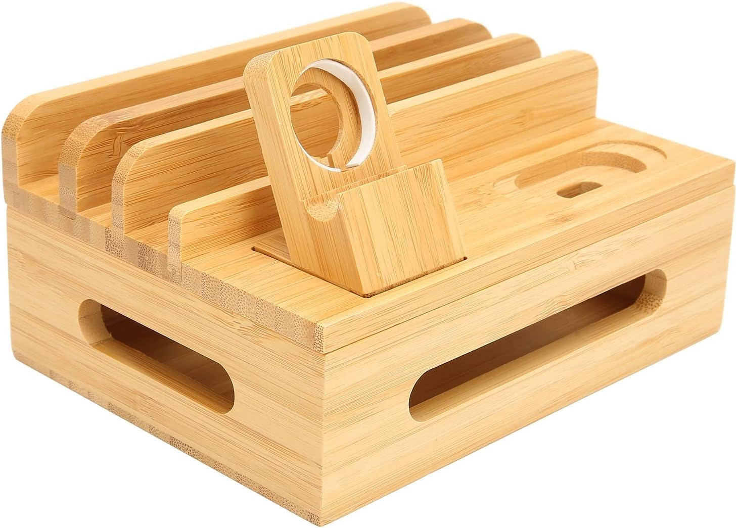 TOPINCN Bamboo Multi Device Charging Station Efficient Organizer for Phone Tablet Watch, Keep Neat and Organized for Home Office Dorm, Bamboo Material image number 1