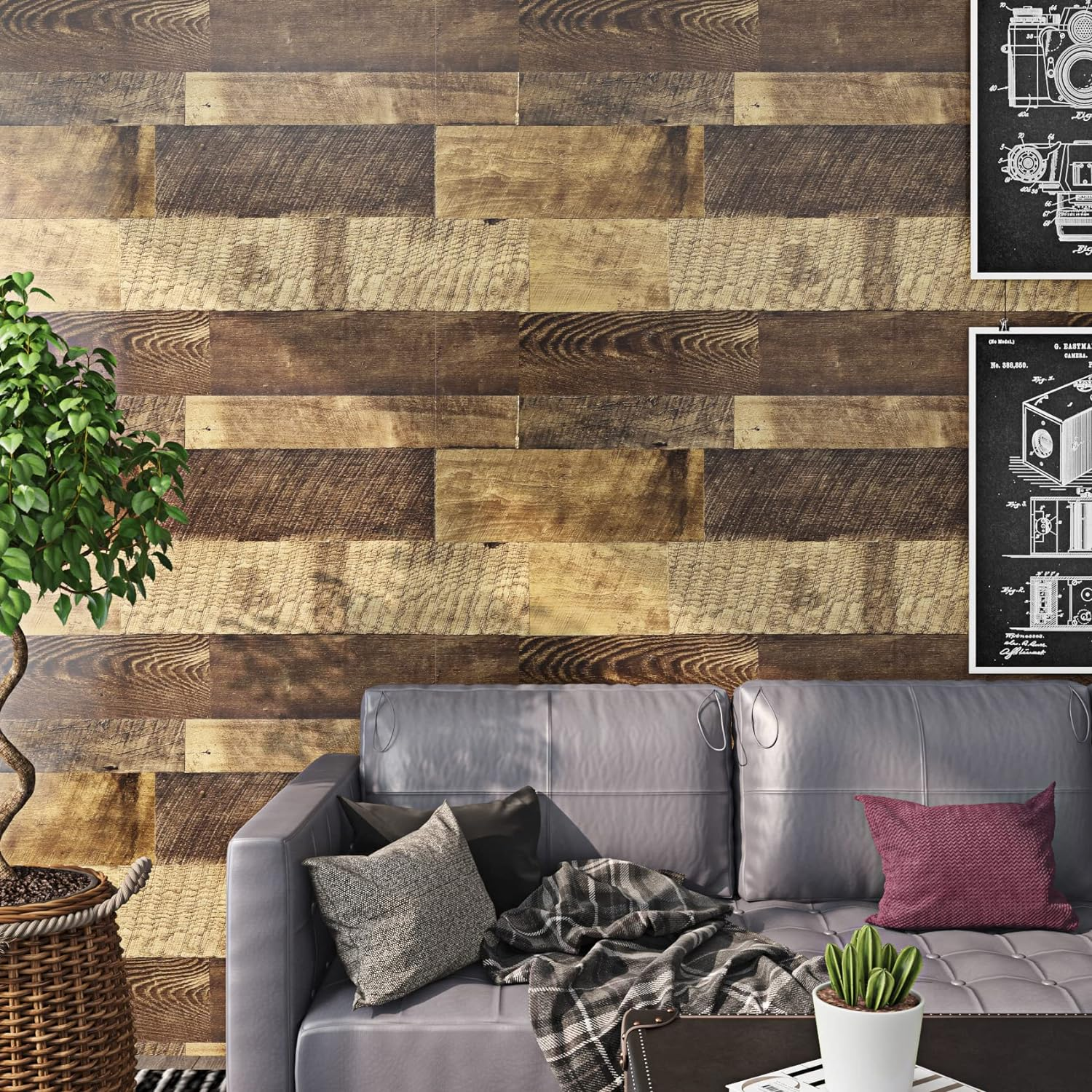 Livelynine Reclaimed Wood Vinyl Flooring Roll Waterproof Vinyl Plank Flooring Peel and Stick Wood Planks for Walls Kitchen Bathroom Floor Desk Countertop Covers Accent Wall Stick on Shiplap 15.8X78.8 image number 5