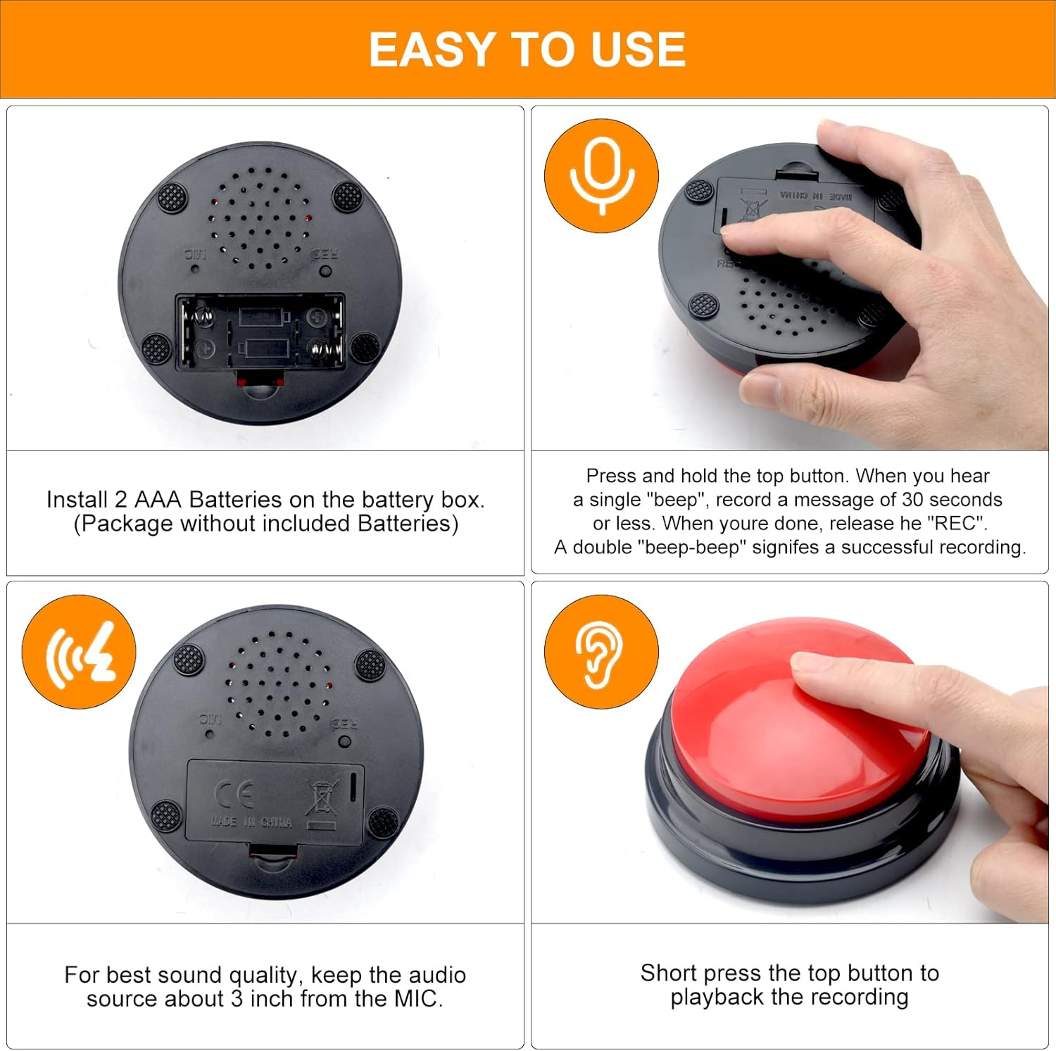 TNSLAND Dog Buzzers with Recording Function, Pack of 4, Dog Training Bell, Pet Interaction Toy, Small Breeds image number 1