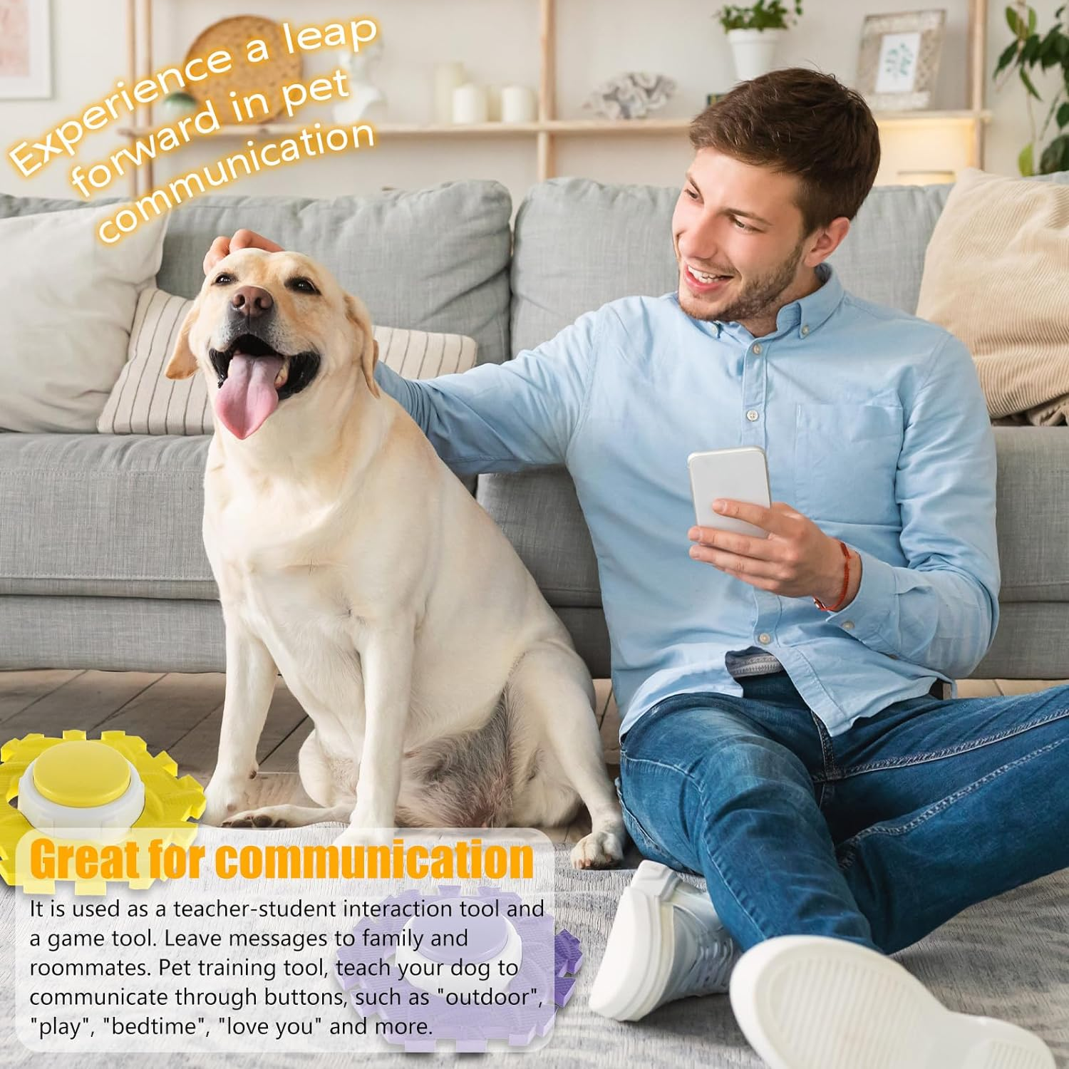 4Pcs Dog Talking Button and Non-Slip Mat, Pet Training Buzzer, Recordable Training Buttons for Dogs, 30Seconds Voice Recording, Portable Easy to Use for Communication Dogs Pet image number 3