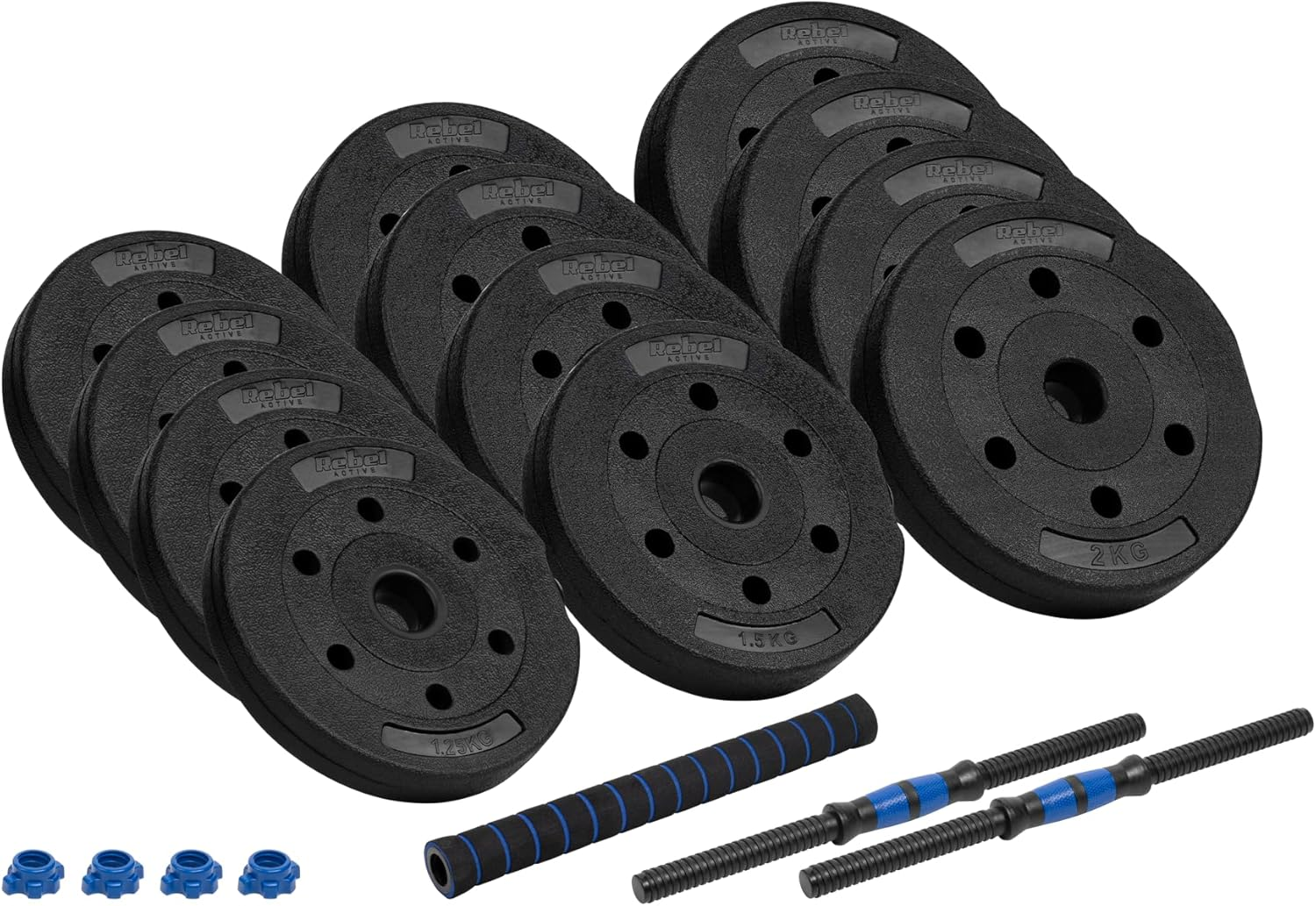 Rebel Active RBA-2300 Bitumen Dumbbell Set with Connecting Bar 2 X 10 Kg image number 3