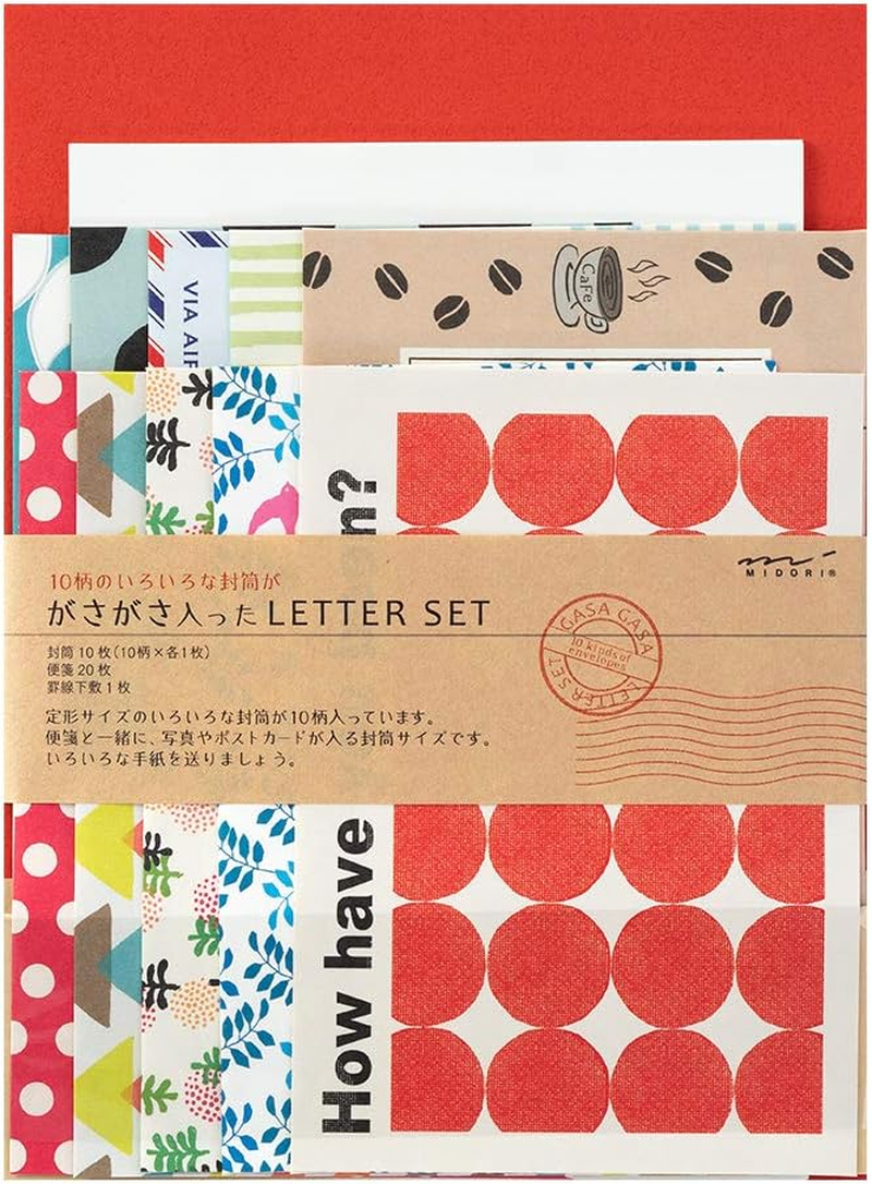 Midori 86763006 Letter Set, 763, Gassa, 10 Pattern Envelopes, Red