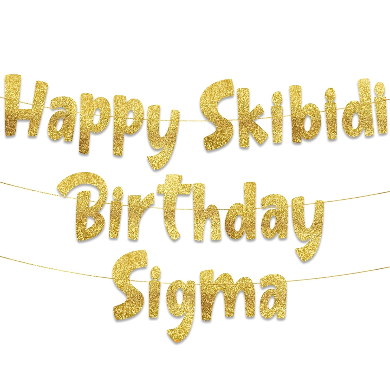 Happy Skibidi Birthday Sigma Gold Glitter Banner - Gen Z Slag - Funny Zoomer Birthday Decorations, Favors, Supplies, Ideas and Gifts
