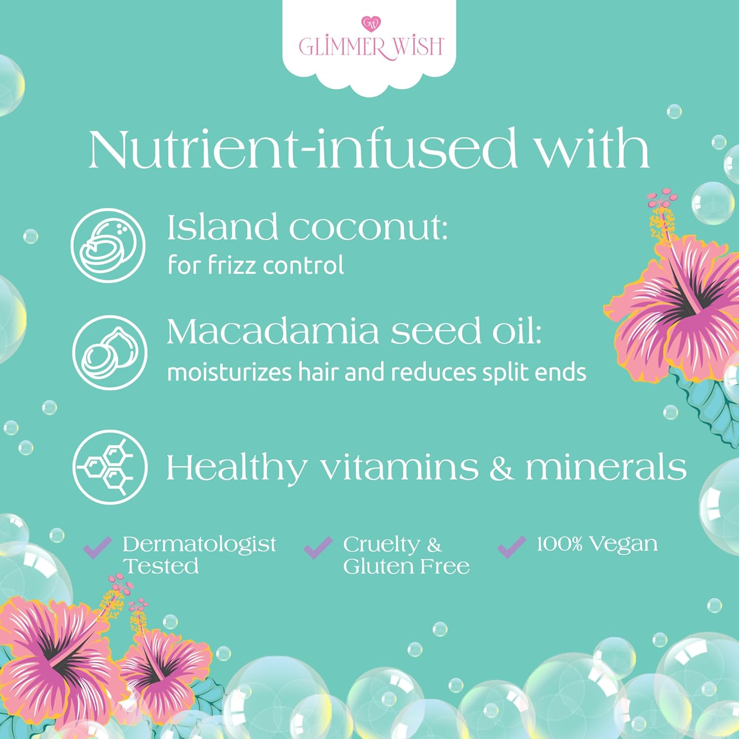 Glimmer Wish Premium Mermaid Detangling Mist, Tropical Beach Scent, Dermatologist Tested, Paraben Free, 100% Vegan, Sulfate & Sulfite Free, PEG & EDTA Free, Cruelty & Gluten Free, 5 Fl Oz image number 6