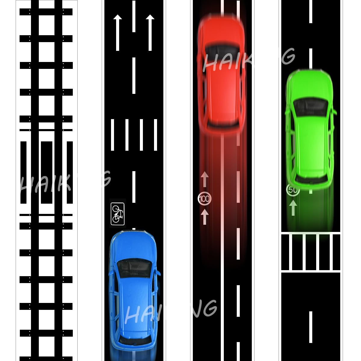 Road Masking Tapes Sticker, 4 Rolls Black & White Traffic Washi Tape for DIY Crafts, Scrapbook (4.8 * 500 Cm/1.88 * 196.8 In) image number 1