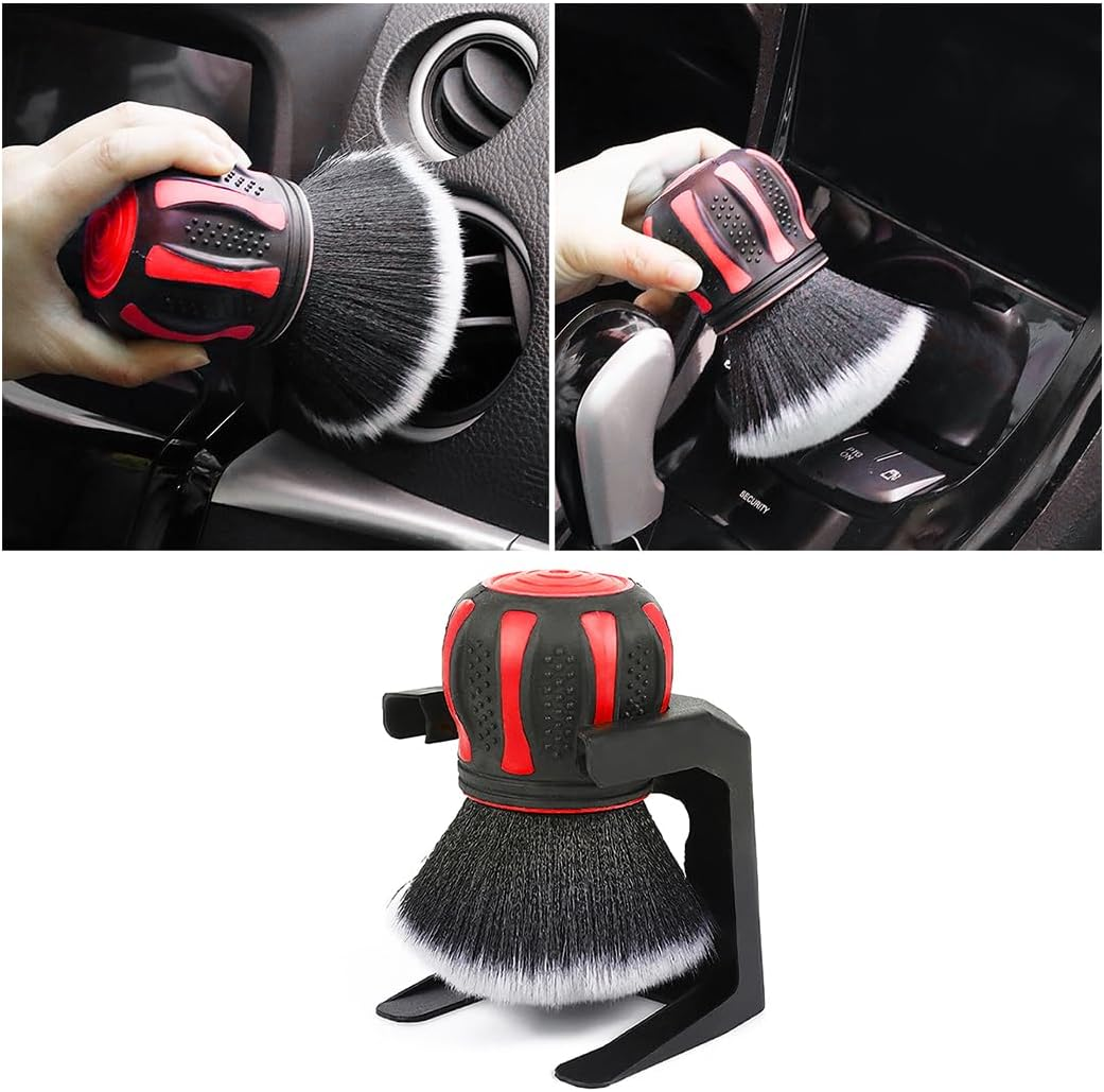 AUCELI Car Detailing Brush, Ultra Soft Auto Interior Dusting Brush with Storage Rack, Car XL Synthetic Brush Cleaning Tool, Universal Covers Large Area inside or outside Vehicles (Red)