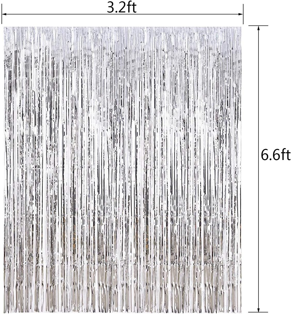 3 Packs 3.2Ft X 6.6Ft Silver Metallic Tinsel Foil Fringe Curtains Photo Booth Props for Birthday Wedding Engagement Bridal Shower Baby Shower Bachelorette Holiday Celebration Party Decorations