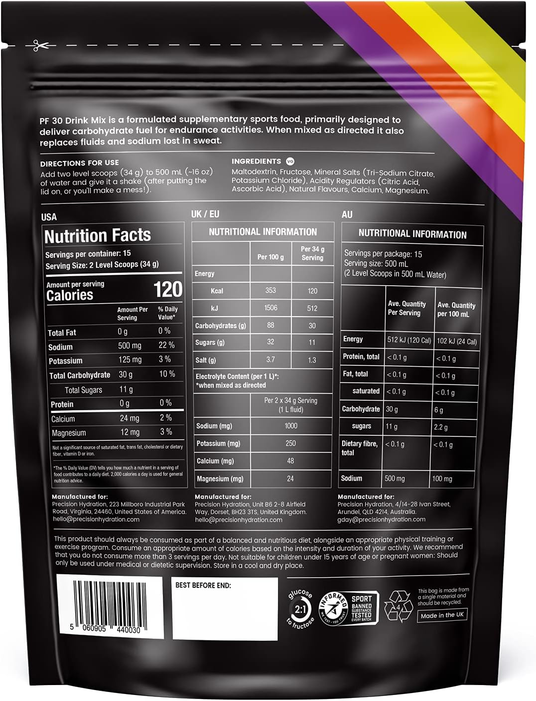 Precision Fuel & Hydration - PF 60 Drink Mix Neutral 510G (15 Serves)