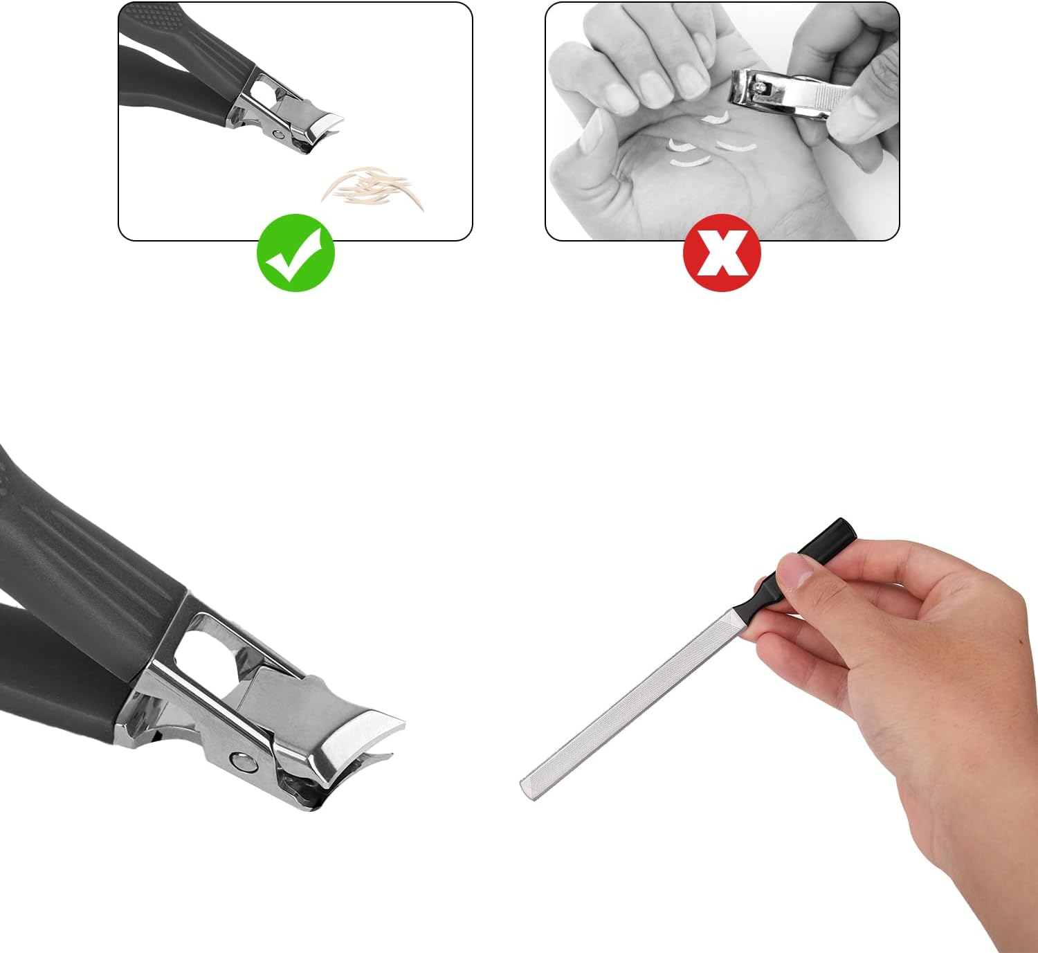 BOXOB Black Nail Clippers, Stainless Steel Household Nail Clipper Files Wide Jaw Opening Anti-Splash Slanted Fingernail Trimmer for Women and Men Pet image number 4