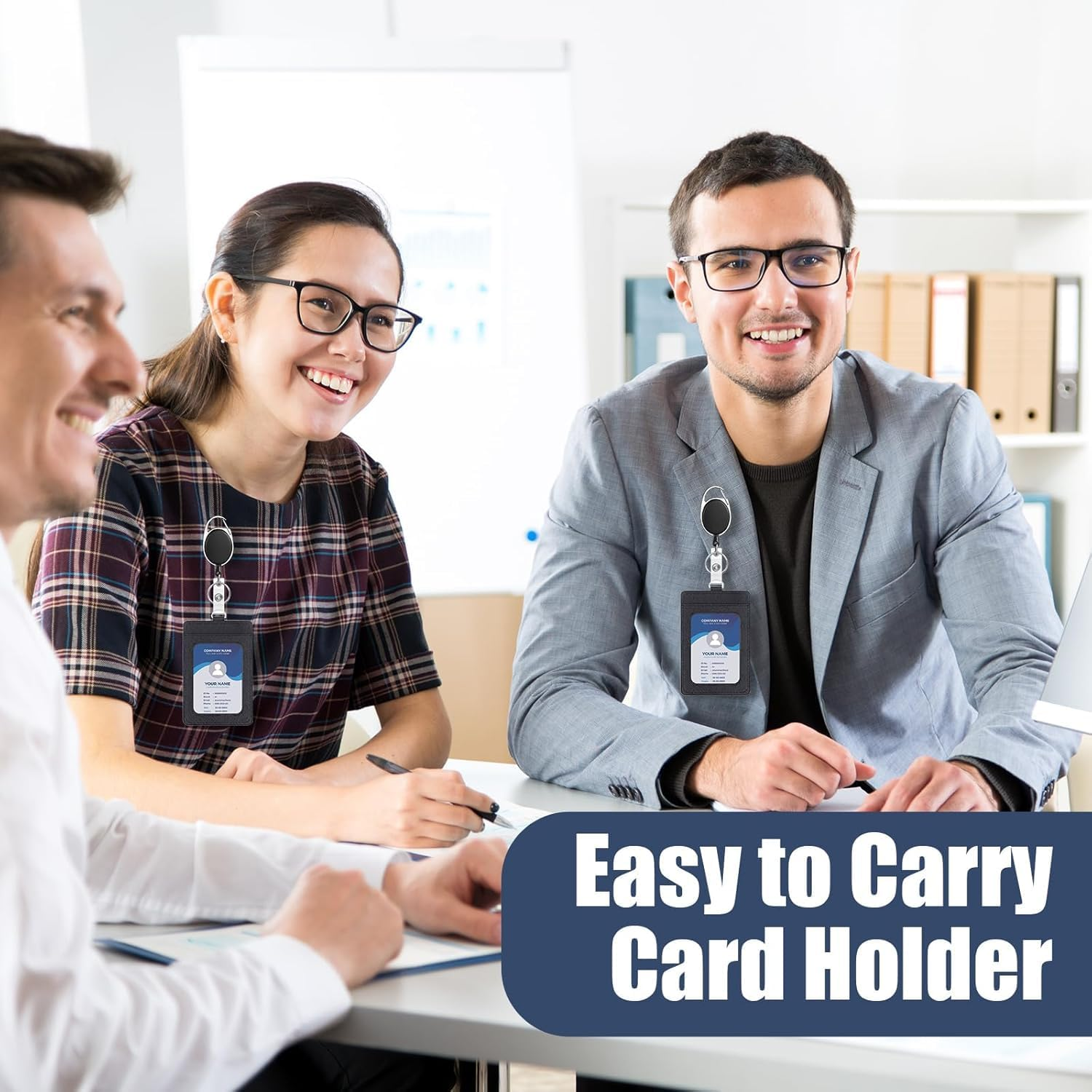 2 Pack Badge Holders and Heavy Duty Retractable Reel Clips Set, Id Card Holder Retractable,Vertical Leather Swipe Card Holder with 1 Clear ID Window & 2 Credit Card Slots image number 3