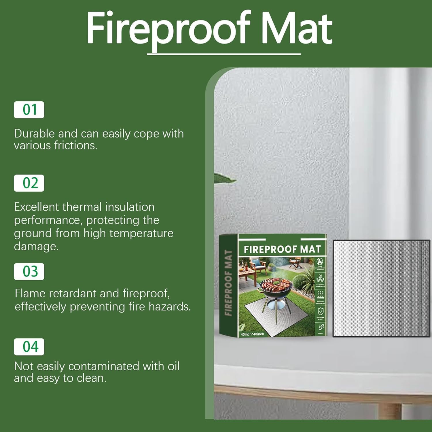 Nybhyjka Outdoor Grill Fire Mat - 40X40Inches Outdoor Heat Resistant Fireproof Mat BBQ Grill Mat | Waterproof Fireplace Mat Anti-Slip Reusable Protective Mat for Grill & Deck image number 5