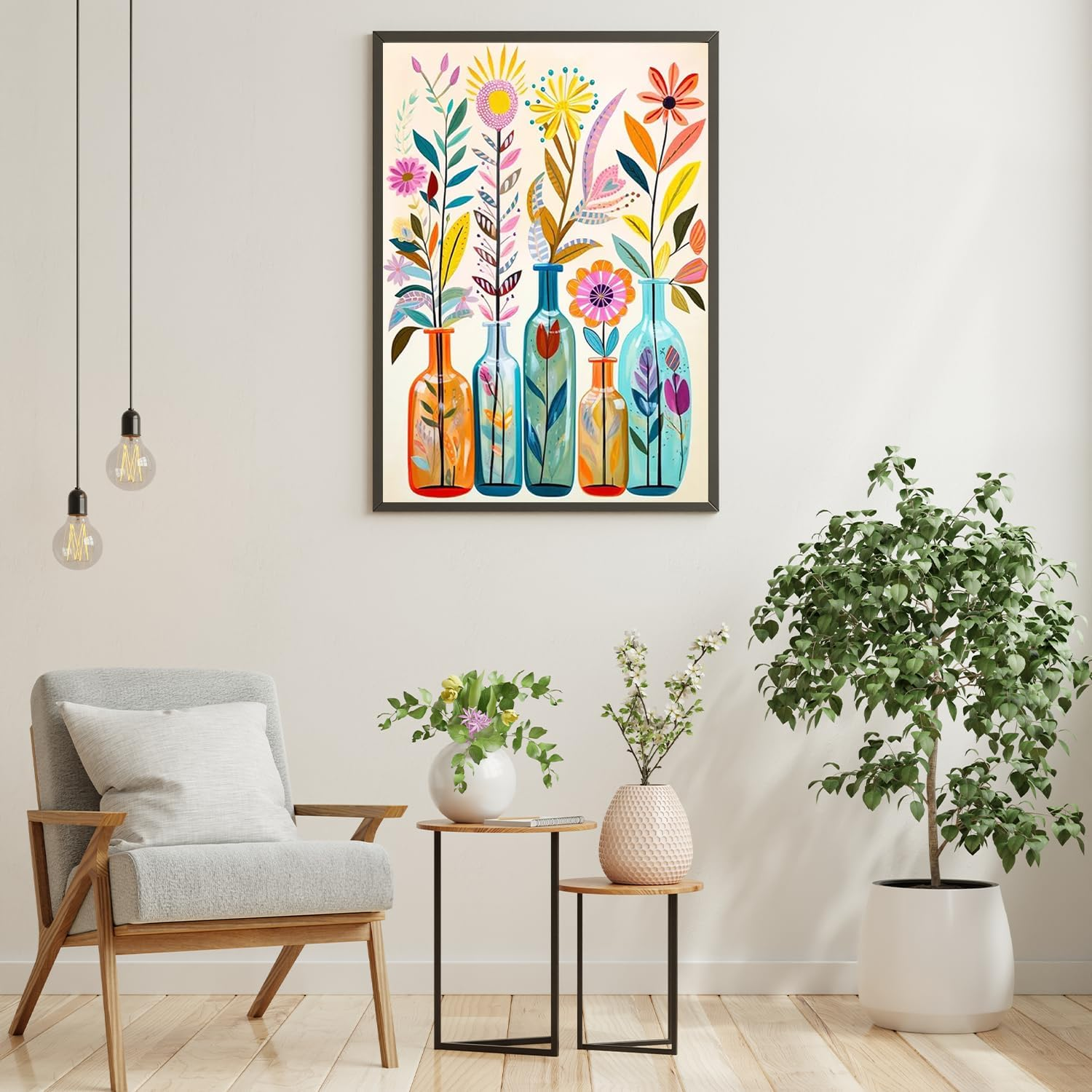 Nhemeylp Paint by Numbers for Adults Colorful Flowers Paint by Numbers Kits on Canvas Easy DIY Acrylic Pigment Drawing Paintwork Watercolor Oil Painting Craft Art for Home Wall Decor 16X20In