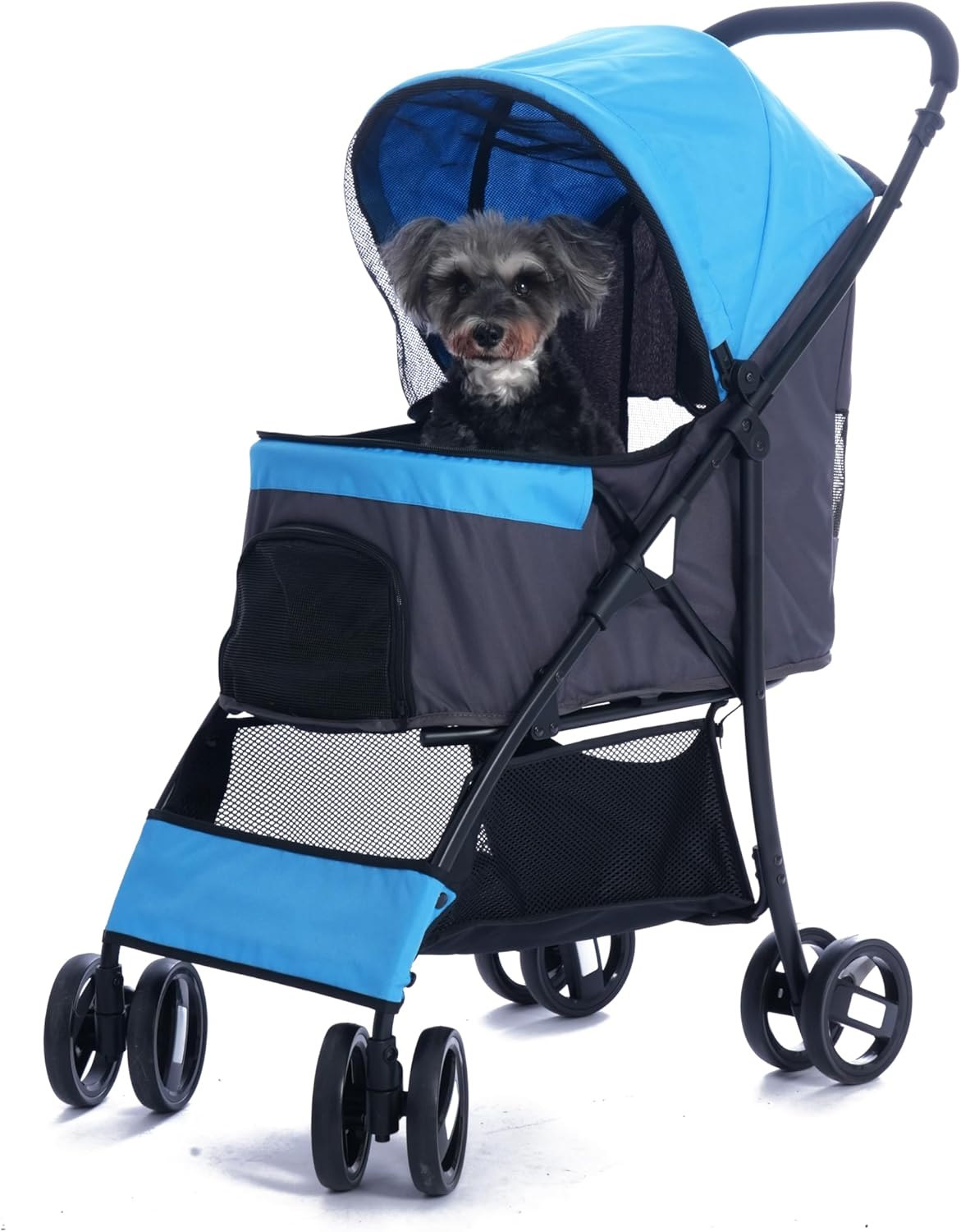 Sunny Sonny Foldable Jogger Pet Stroller with Weather Cover Storage Basket Pet Travel Carrier for S/M Dogs Cats up to 15Kg (Black)
