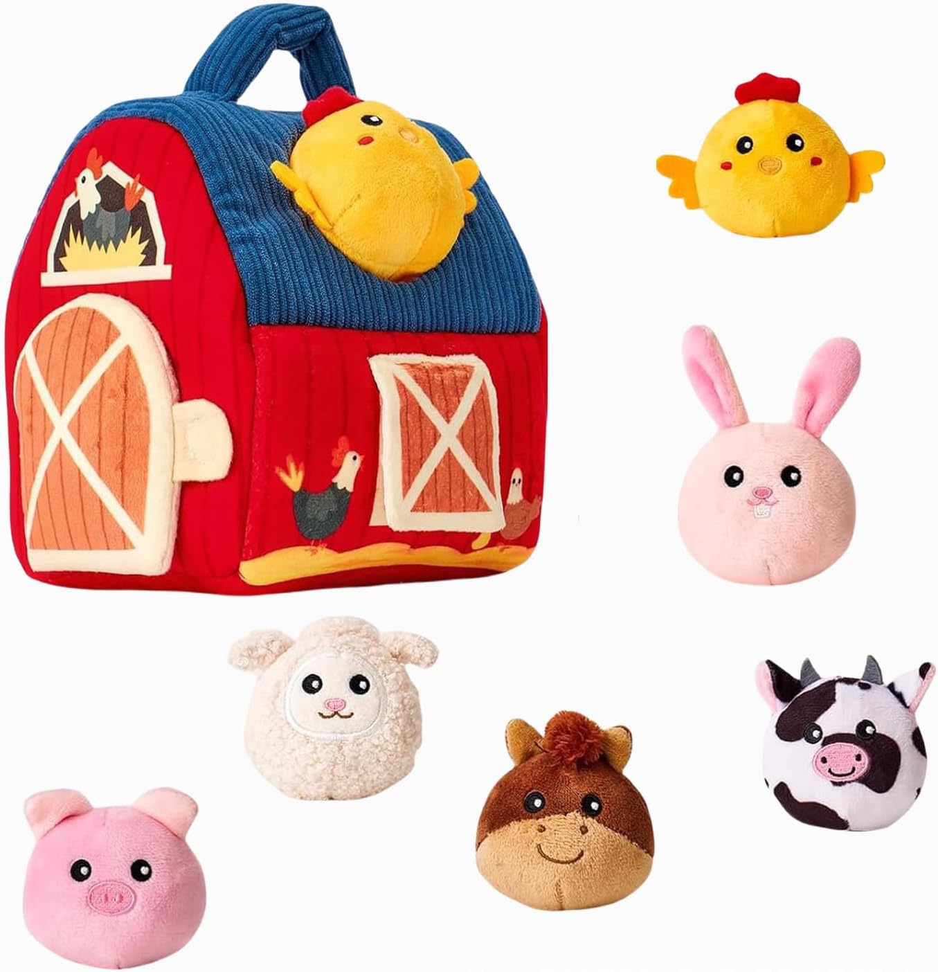 Stuffed Animal Rattles & Crinkle Paper | Soft Sensory Toys with Mirror for Infant Hand Development 1-3 Years