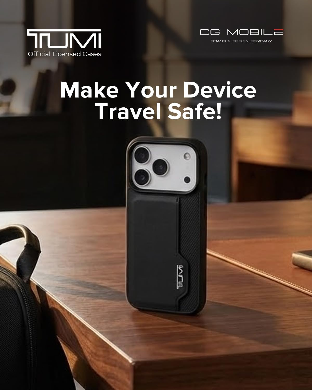 TUMI Iphone 17 PRO Case, Genuine Leather Hard Case with Vertical Card Slots, Perforated Design, Premium Leather, Business Card Holder, Black image number 1