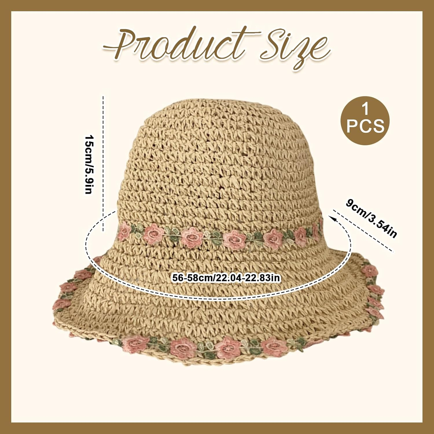 Cosiesnest Straw Hat Women'S Sun Hat Breathable Summer Hat Women'S Straw Hat Summer with Embroidered Flower Sun Hats Foldable Suitable for Hiking Camping Tourism image number 2