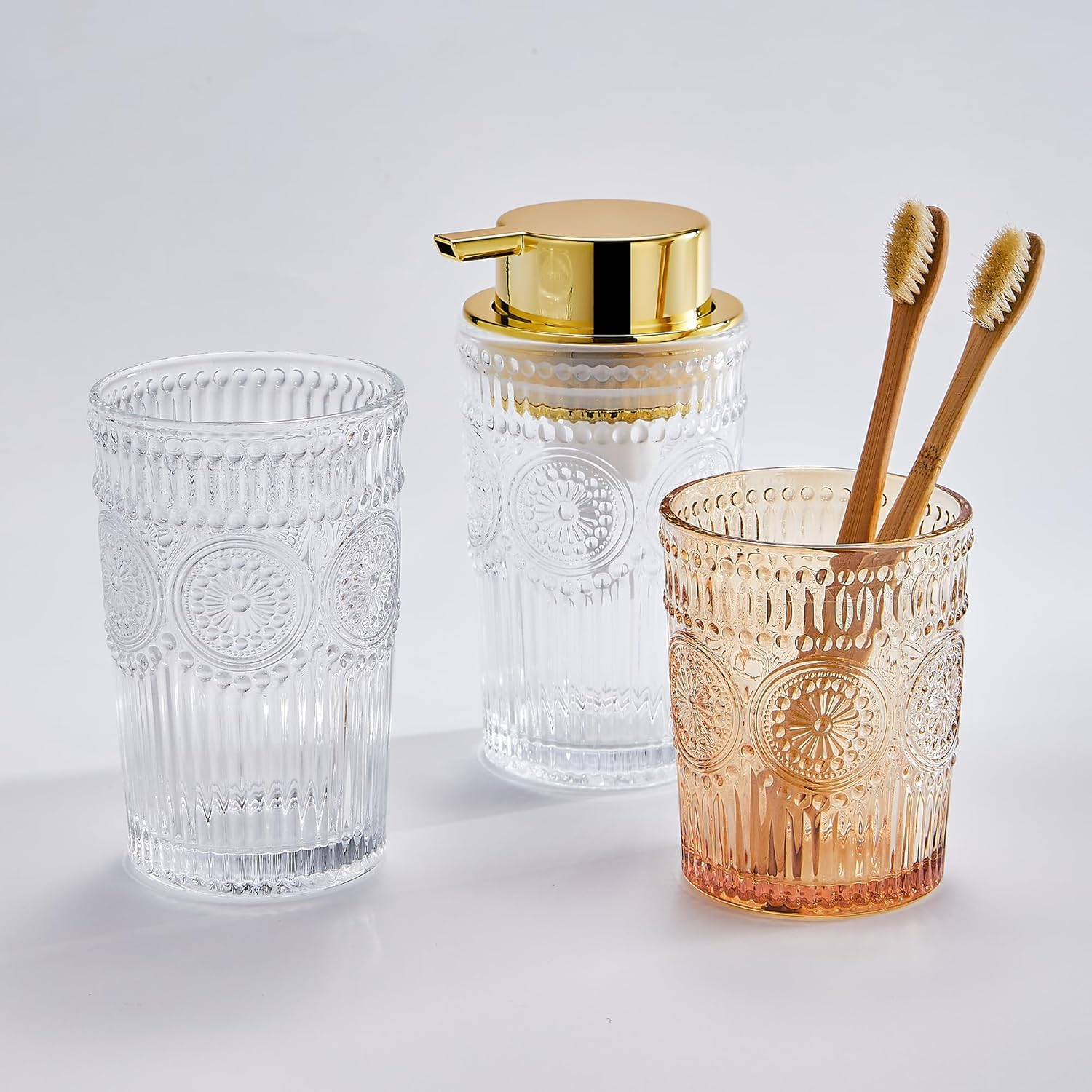 Glass Liquid Soap Dispenser, Refillable Liquid Dispenser with Gold Pump, Hand Soap Dispenser for Bathroom Kitchen, Modern Home Bathroom Decor （Liquid Type/Large Clear） - Foam Type/Large Gold image number 6