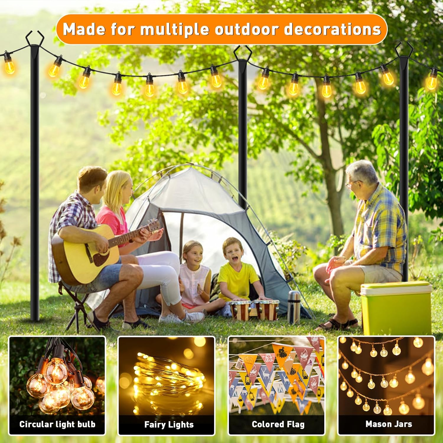 7 Pack 10 FT String Light Poles,Metal with Fork Lights Poles for Outdoor String Light, Rustproof Heavy Duty for outside Garden,Patio,Wedding,Backyard,Deck,Party image number 2