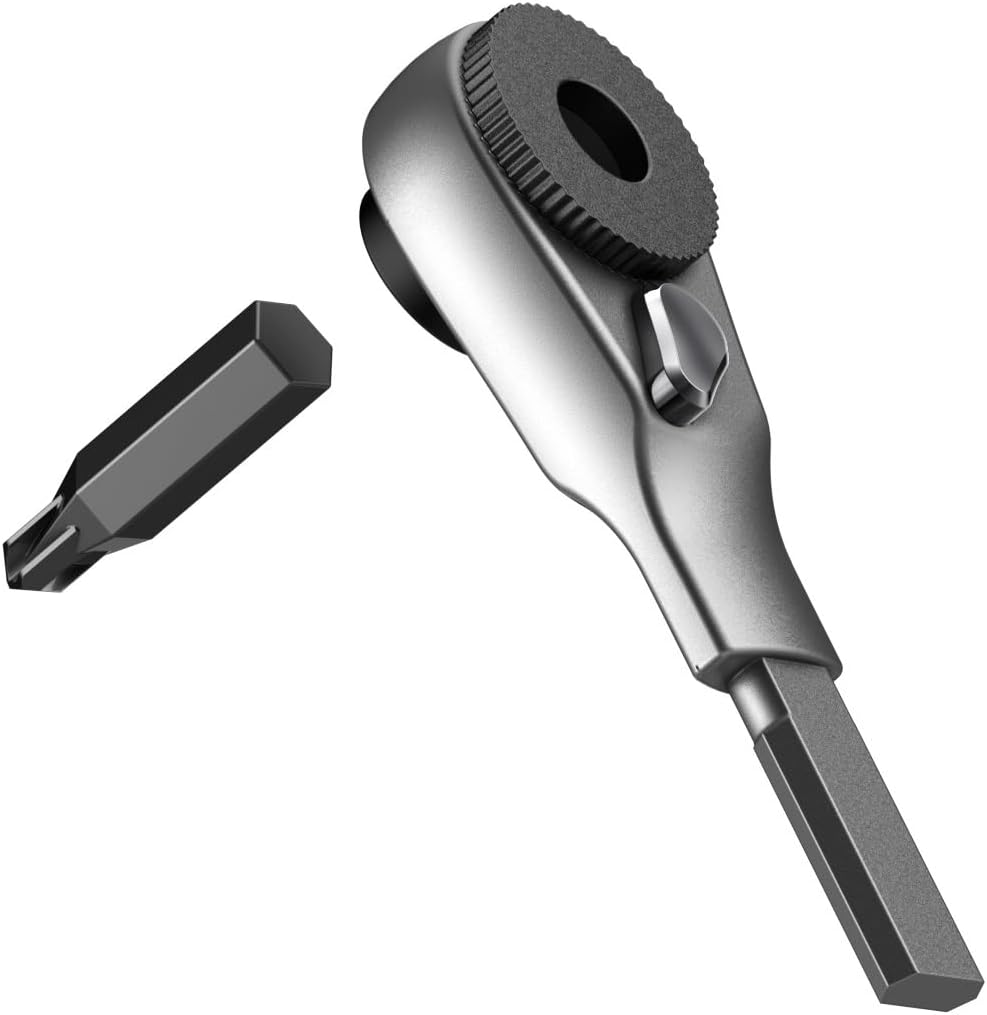 GALVANOX Flat-End Ratchet Driver Designed for Leatherman Models - Compatible with Multi-Tool Flat Bit Kits and Standard 1/4" Hex Bits (Brushed Steel)