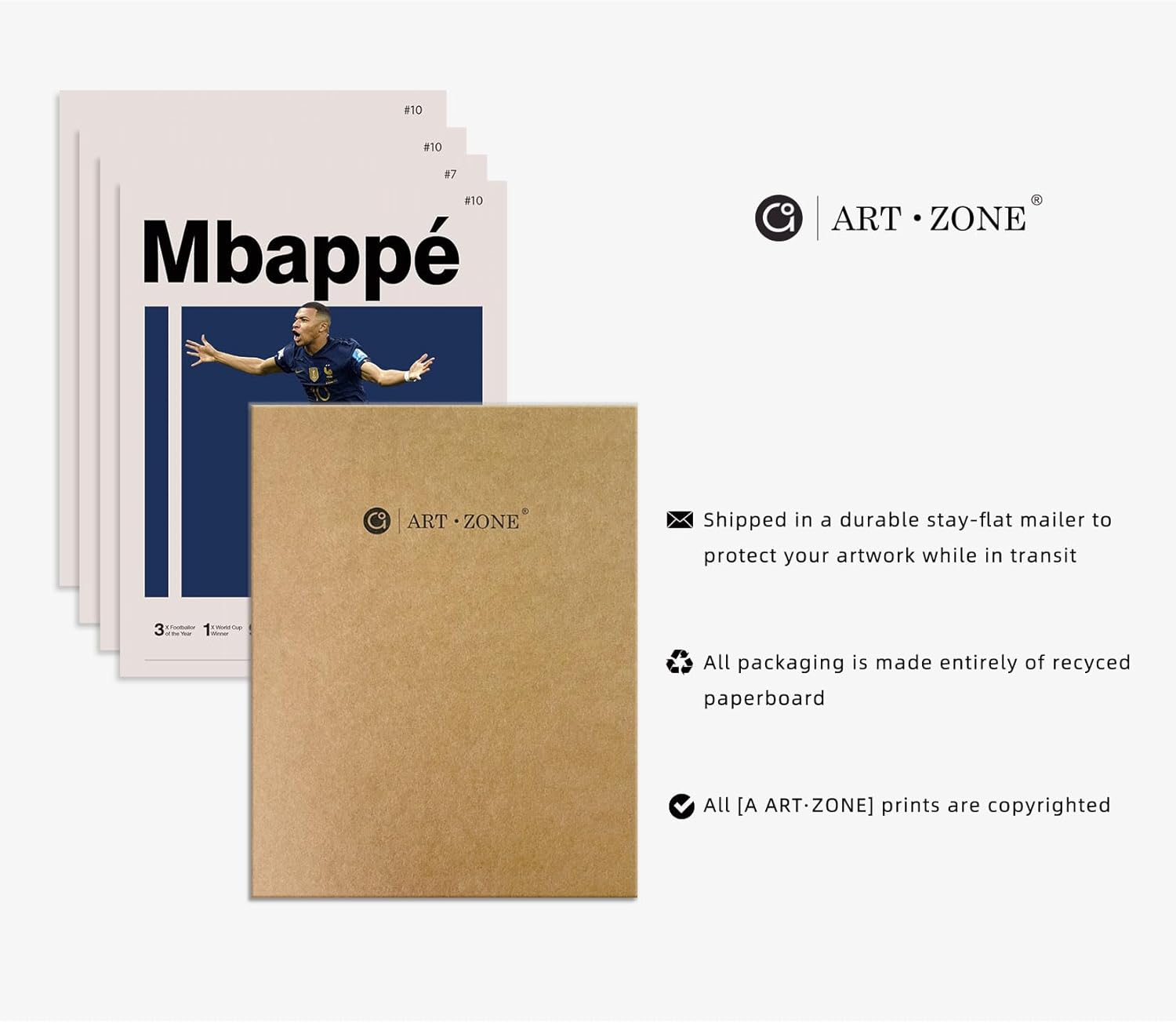 A ART&middot;ZONE Soccer Posters 8X10 Inch Canvas Prints Unframed Set of 4 - Messi, Ronaldo, Mbape and Neymar Famous Football Superstar Poster Sports Decor for Boys Bedroom Wall Art