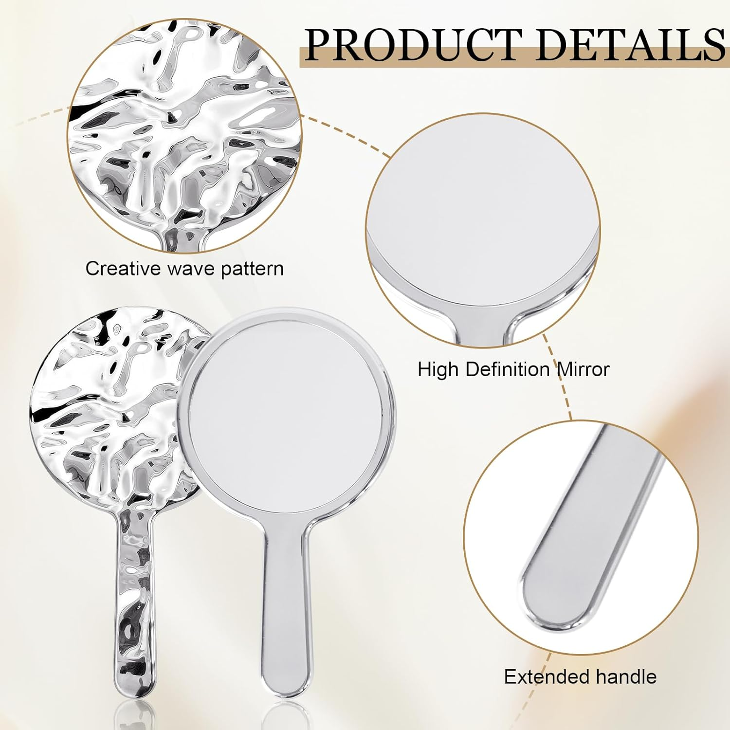 Hand Mirror Professional Hand Held Mirrors Makeup Barbers Shaving Salon Mirrors Hairdressers Compact Tool with Handle for Travel Festival Essentials Portable Makeup Mirror round Silver image number 4