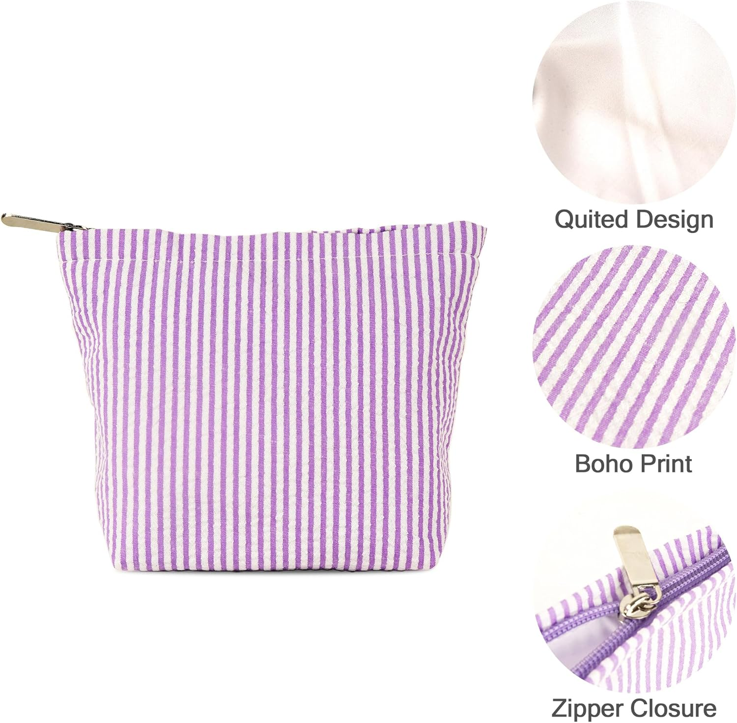 Reignsword 2 Pack Travel Cosmetic Bag, Fashion Stripes Makeup Bag Organizer, Portable Toiletry Bag Zipper Pouch for Women (Green & Purple) image number 5