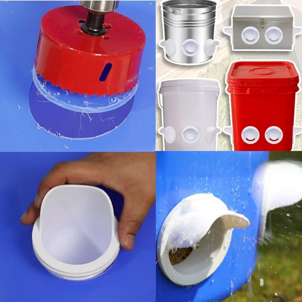 GYWHOOFT DIY Chicken Feeder Kit,6 Pack DIY No Waste Chicken Feeder Kit,6 Ports with Rodent Proof Covers,Automatic Poultry Feeder for Buckets, Barrels, Bins, Troughs image number 3