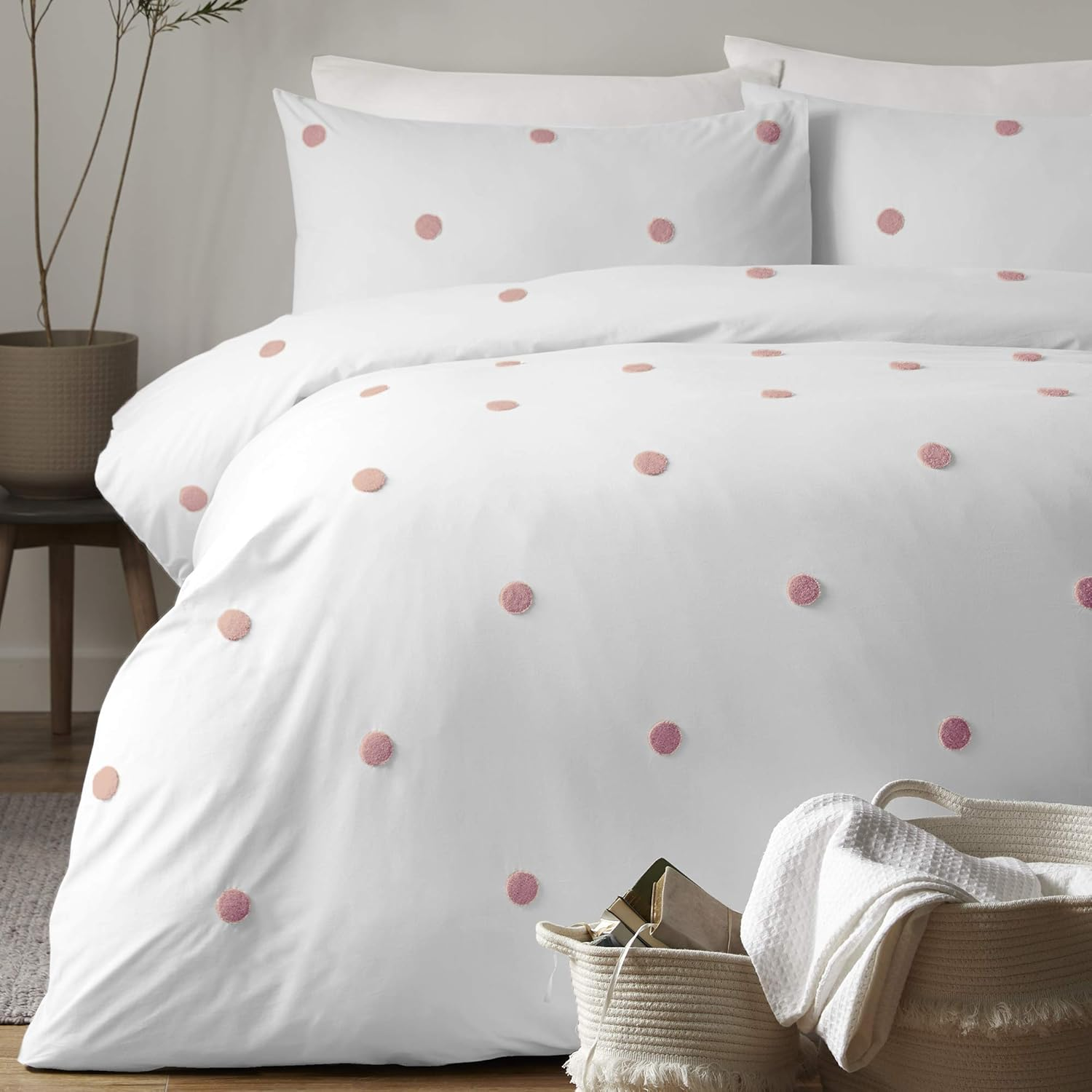 Appletree Signature Dot Garden 100% Cotton Tufted Duvet Cover Set, Linen/White, King image number 5