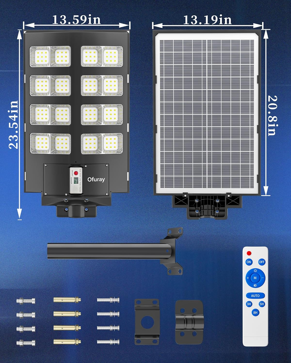 Ofuray 3000W Solar Street Lights Outdoor,100000Lm Solar Parking Lot Lights Dusk to Dawn 6500K,Ip67 Waterproof Solar Security Commercial Lights with Motion Sensor & Remote for Yard, Garage,Street image number 1