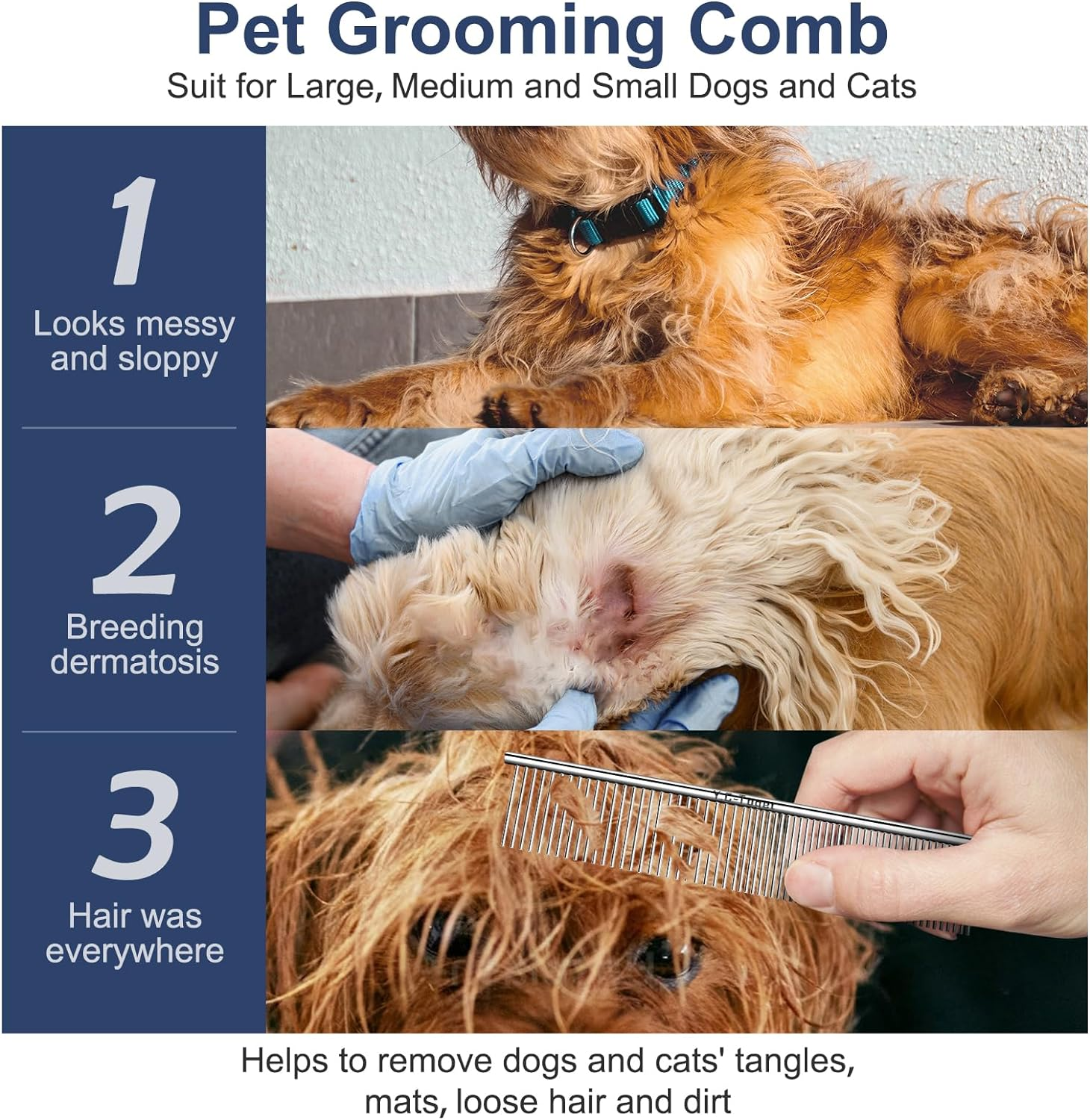 Y.C-Toget Combs for Dog Cat Grooming, Large Steel Dog Cat Comb for Removing Tangles and Knots & Trimming, Professional Grooming Comb for Long-Haired Dog Cat image number 3