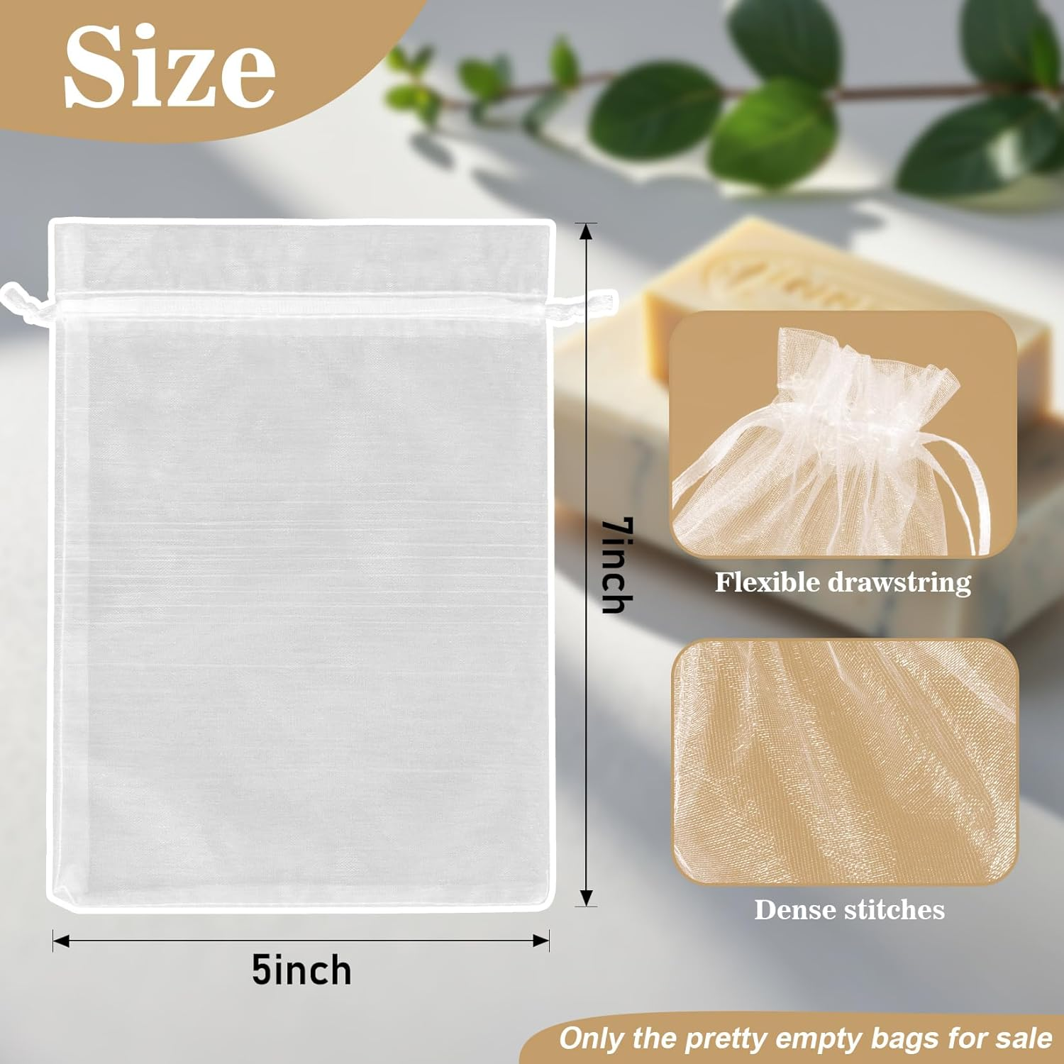 Sukh 50 Organza Soap Bags for Packaging - Organza Gift Bags 5X7 Soap Bags for Homemade Soap Wedding Anniversary Souvenir Soap Mesh Wedding Favor Bags Small Soap Pouches Gift Bags for Small Business
