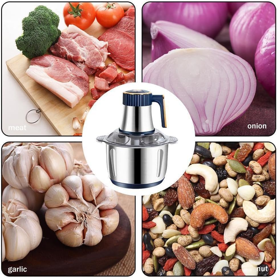 Electric Meat Grinder, 5L Food Processor Stainless Steel Meat Chopper 5-Speed with Stainless Steel 6 Blades Grinder for Kitchen Vegetable Meat Baby Food Fruits