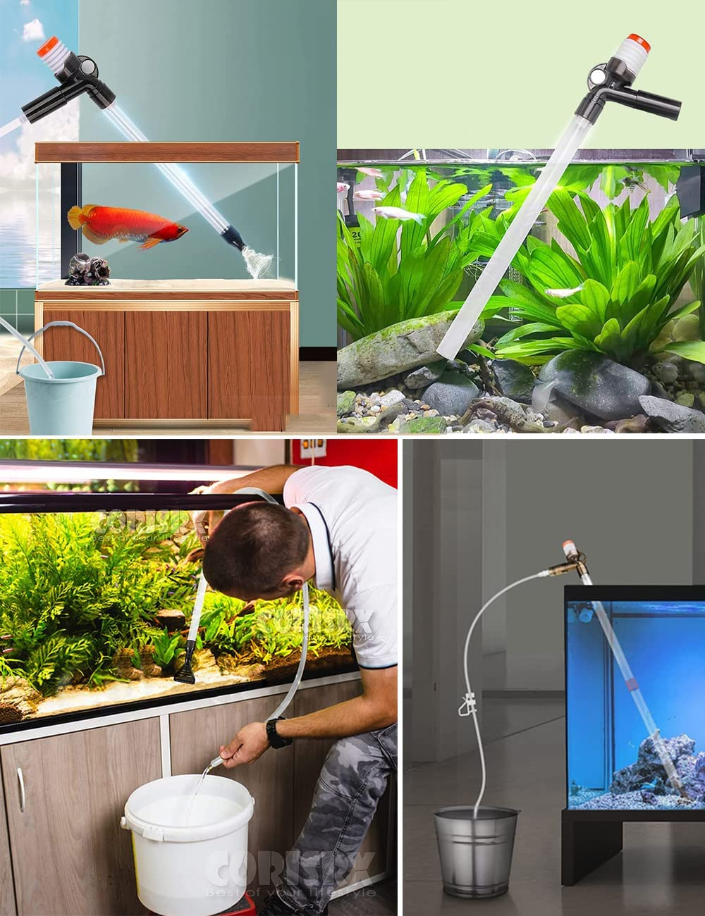 9 PCS Fish Tank Aquarium Gravel Cleaner, Fish Tank Cleaner Kit, Quick Water Change Aquarium Cleaner with Glass Scraper and Adjustable Water Flow Controller Cleaning Accessories, Filter Gravel Cleaning image number 4