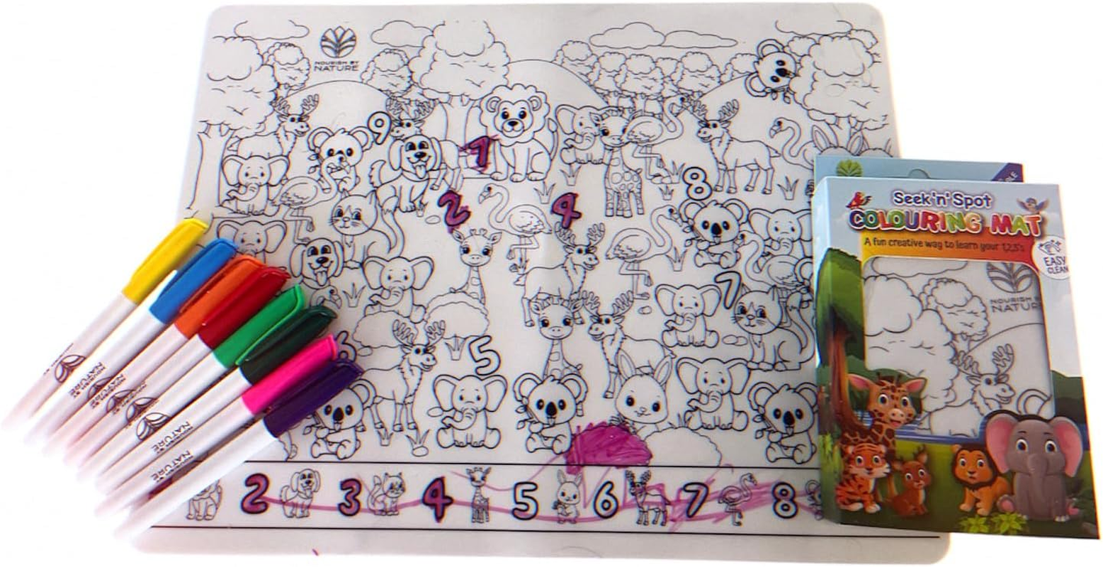 Seek 'N' Spot Silicone Colouring Mat, Animal Theme, Learn Counting, Silicone Drawing Mat, Reusable Silicone Placemat, Doodle Mat image number 5