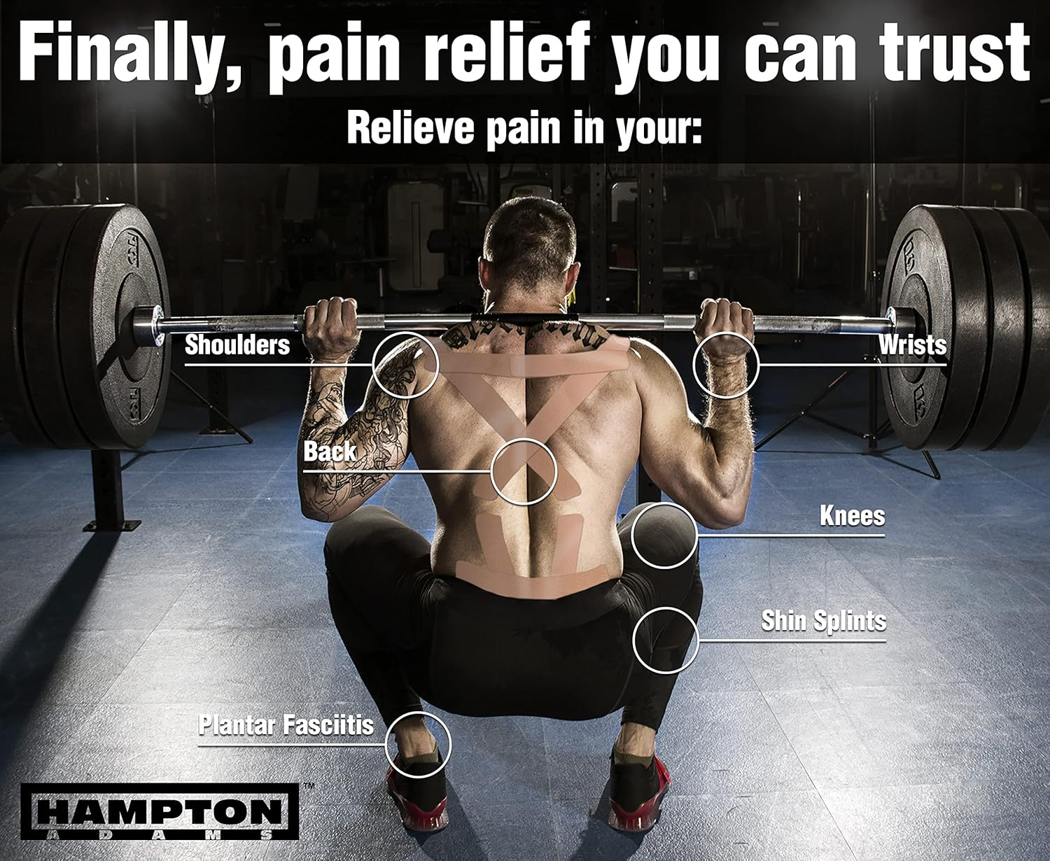 Hampton Adams (2 Pack) Premium Kinesiology Tape | Athletic Tape Supports & Protects Muscles, Knees, Shoulders & Plantar Fasciitis | Waterproof & Hypoallergenic | Beige Uncut Kinesio Tape image number 1