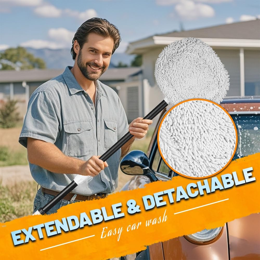 RIDE KINGS Microfiber Car Washing Brush, Automotive Accessories, Extendable Handle, 180&deg; Adjustable, Scratch Free, for Car Cleaning Supplies-White - Whitebrush image number 2
