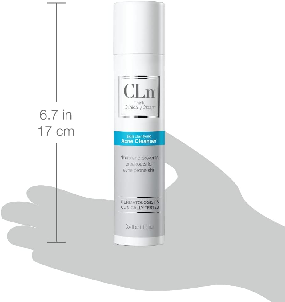 Cln&reg; Acne Cleanser-The Only Facial Cleanser with 0.5% Salicylic Acid Preserved with Sodium Hypochlorite for Clarifying Skin from Blackheads & Breakouts, Oil-Free & Fragrance-Free, 3.4 Fl. Oz. image number 2