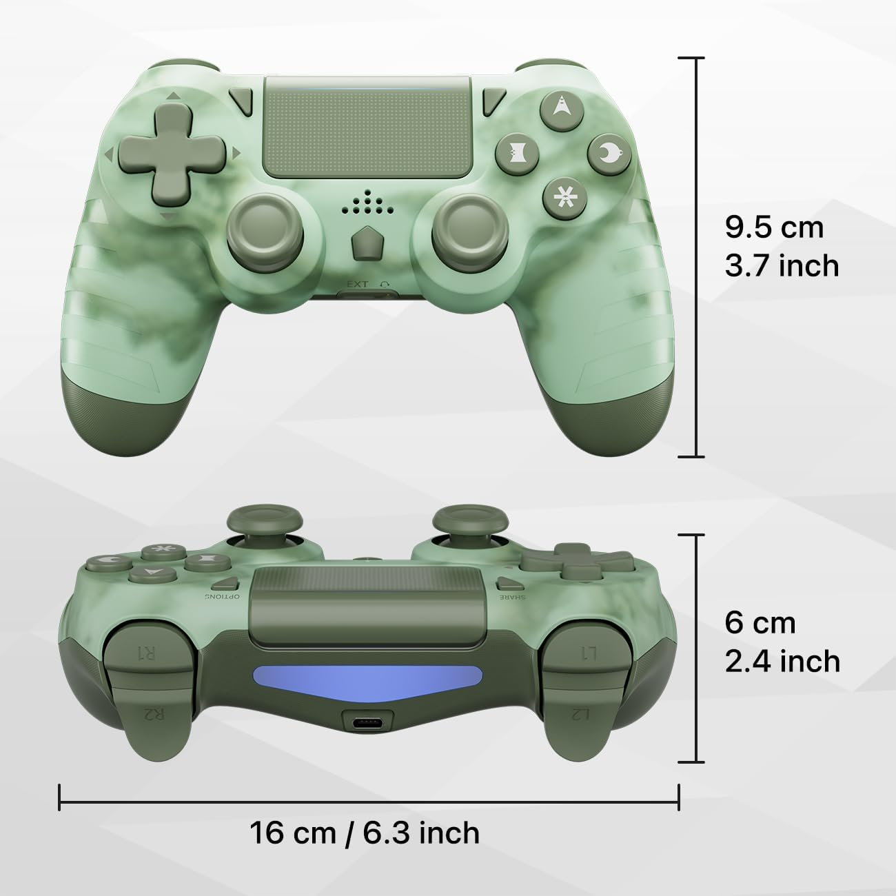 Wireless Controller for PS4, Gamepad for Playstation 4 with Double Vibration/6-Axis Sensor/Type-C Charging Port/Headphone Jack, Ergonomic Non-Slip Grip Compatible with Playstation 4/Slim/Pro (Green) image number 5
