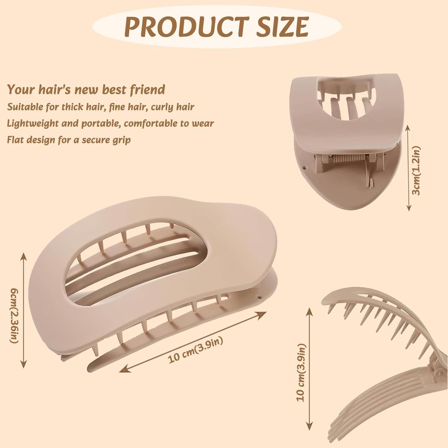 Moerstar Pack of 6 Women'S Hair Clips, Large Simple Elegant Non-Slip Flat Claw Clip Strong Hold Hair Clips for Thick Thin Fine Hair Women Girls (Style 2) image number 2