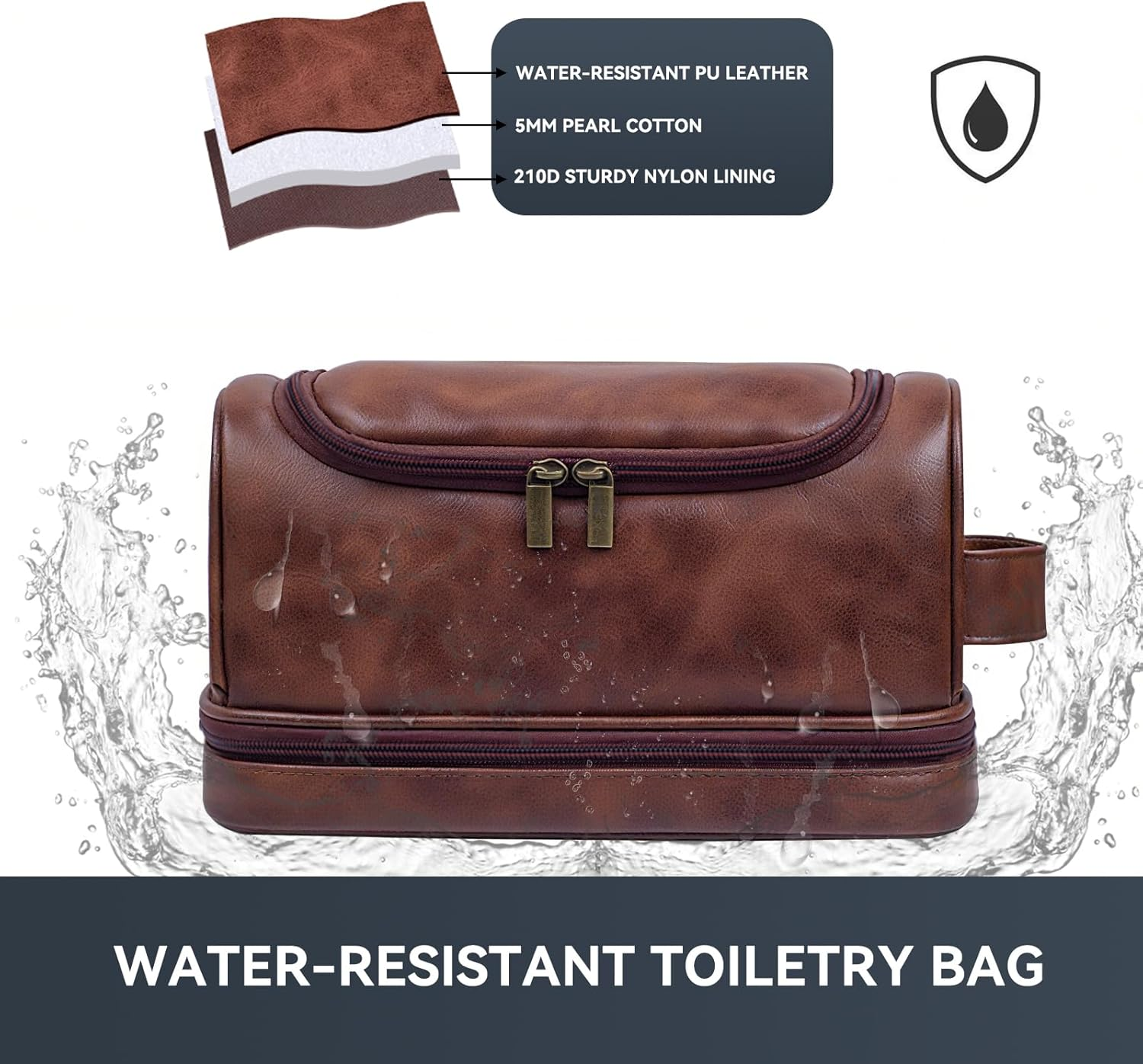 Toiletry Bag for Men, Large Leather Travel Pouch Bag with Hanging Hook,Travel Essentials Dopp Kit, Men'S Shaving Grooming Kit,Gifts for Father, Dad, Boyfriend, Grandpa, Shaving Kit image number 6