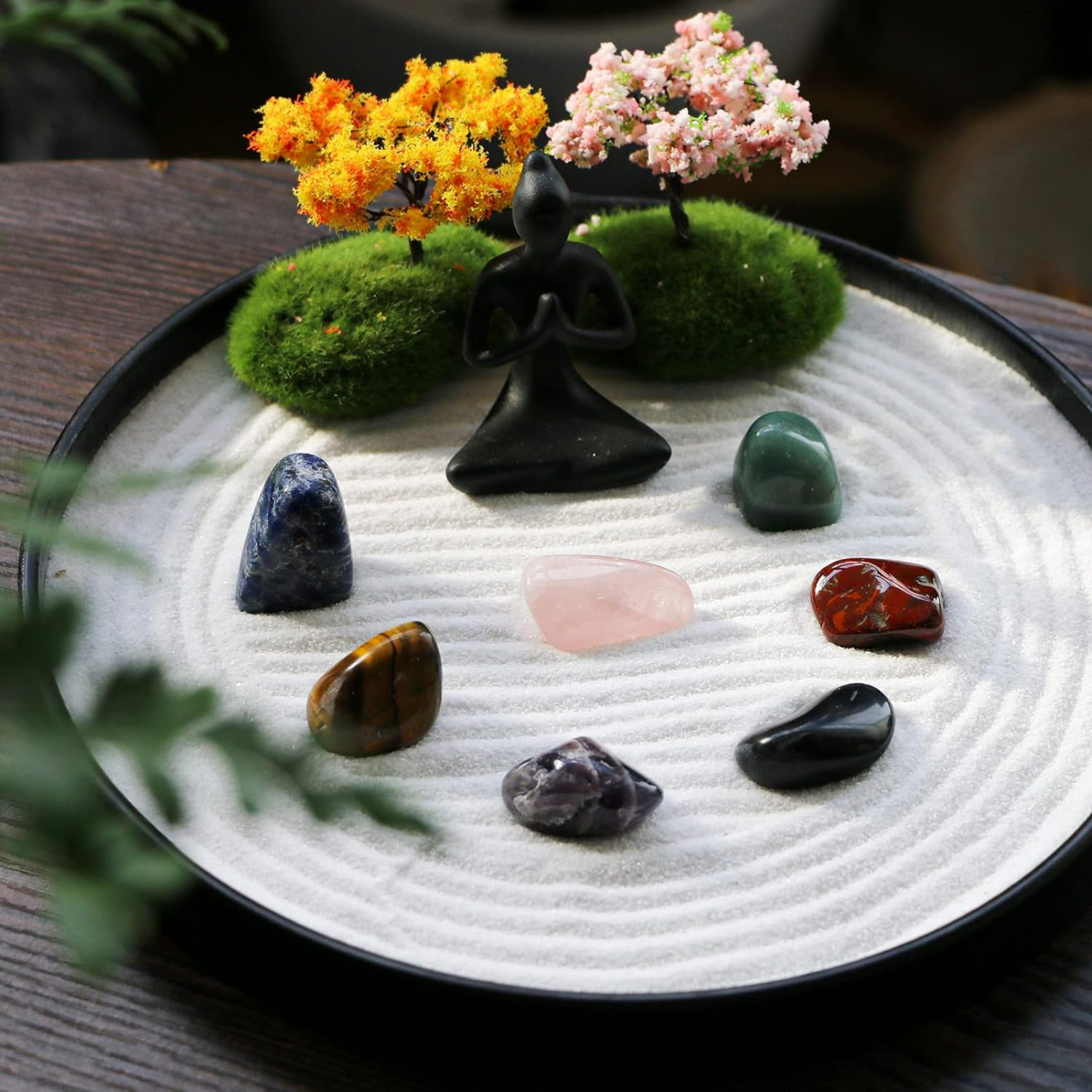 Zen Garden for Desk Tabletop Chakra Zen Healing Gifts Sand Tray Therapy Kit Set Japanese Decoration Crystal Quartz Rock Mini Garden Home Office Stress Relief Spiritual Decor Healing Gifts for Yoga image number 5