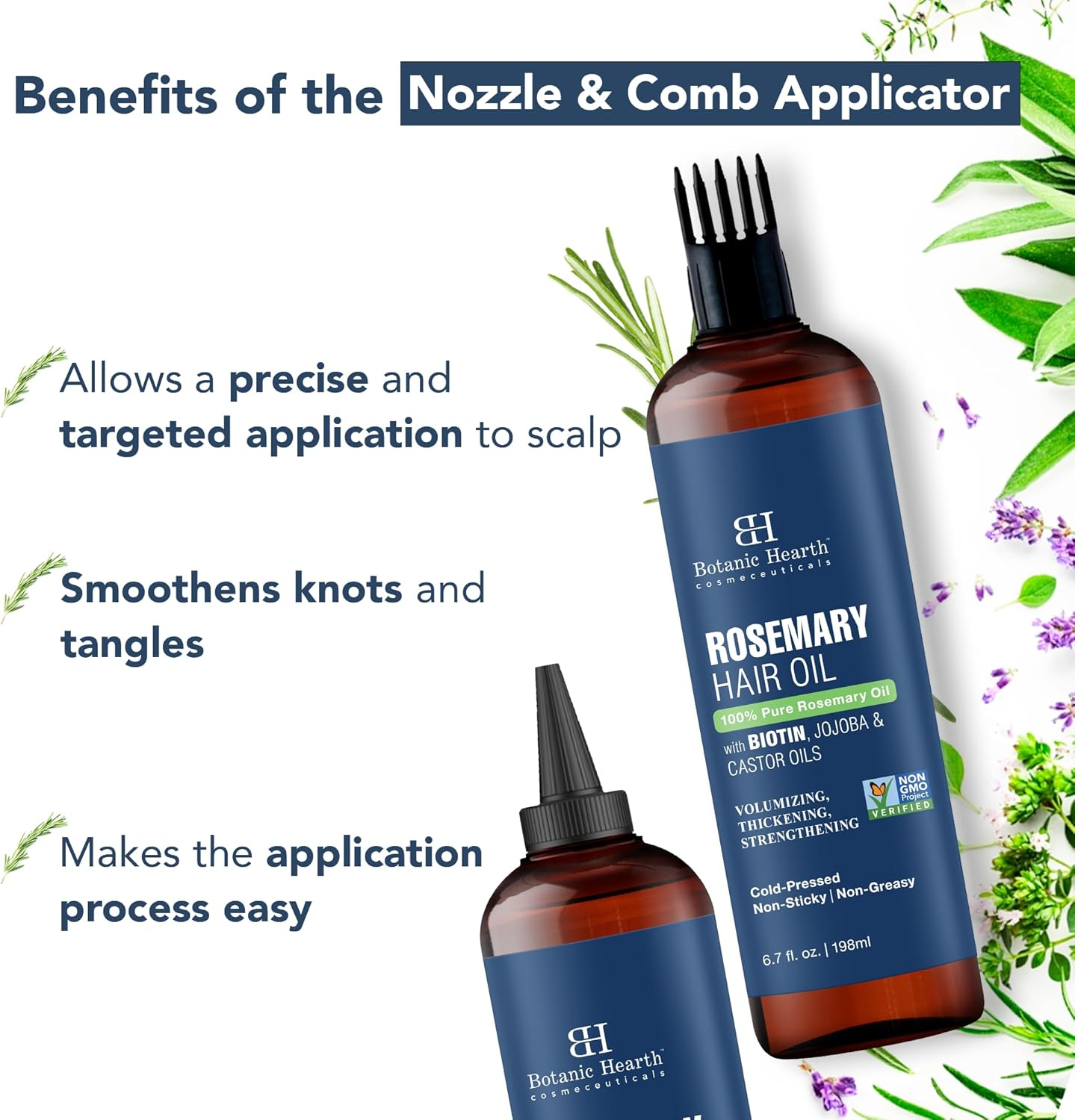 Botanic Hearth 100% Pure Rosemary Oil for Hair Growth Infused with Biotin (6.7 Fl Oz) | Hair Strengthening Treatment | Nourishing & Volumizing | with Jojoba Oil & Castor Oil | Non GMO Verified image number 5